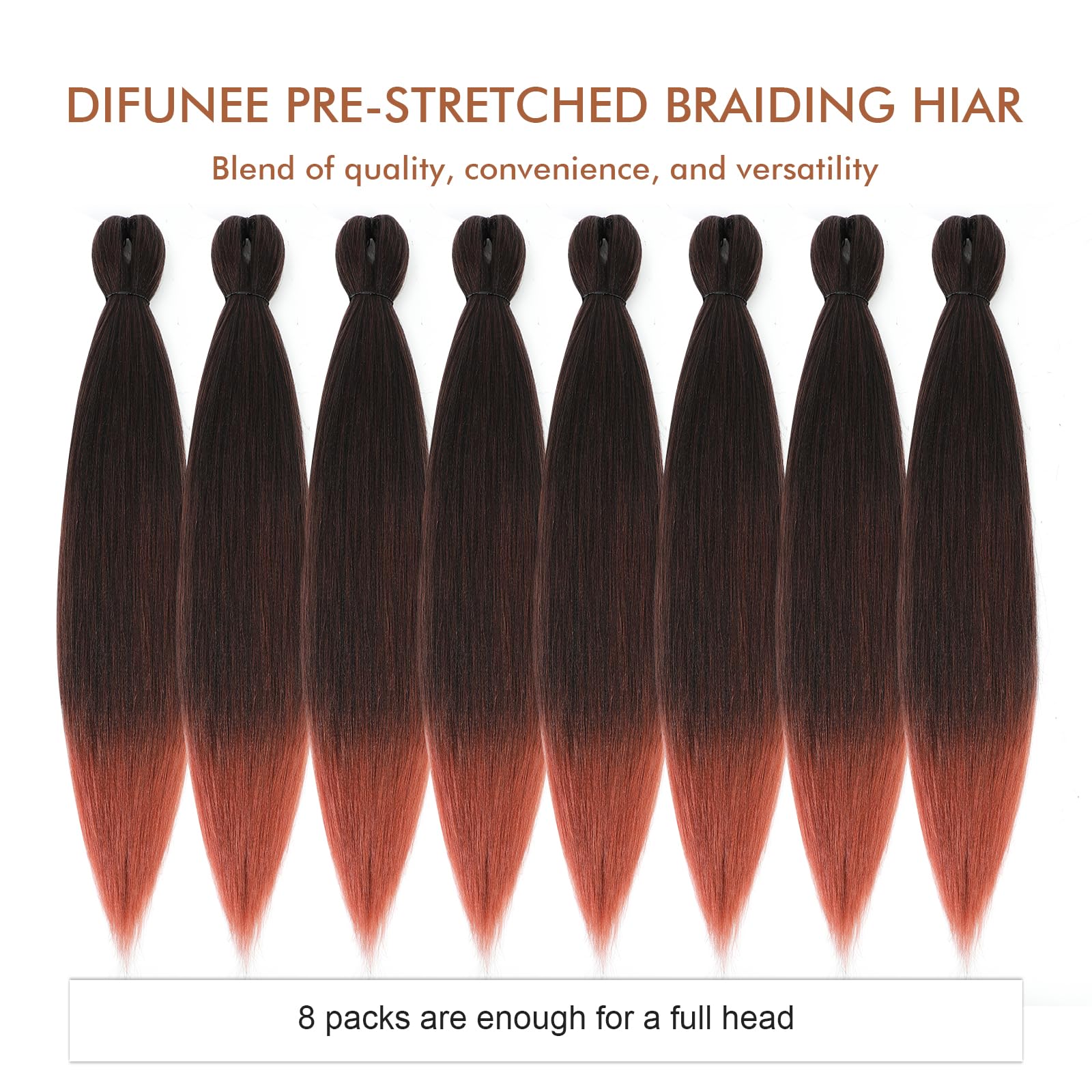 Difunee Pre-Stretched Braiding Hair - 16 Inch 8 Packs Ombre Orange Short Braiding Hair For Twist Or Box Braids, Yaki Texture Hot