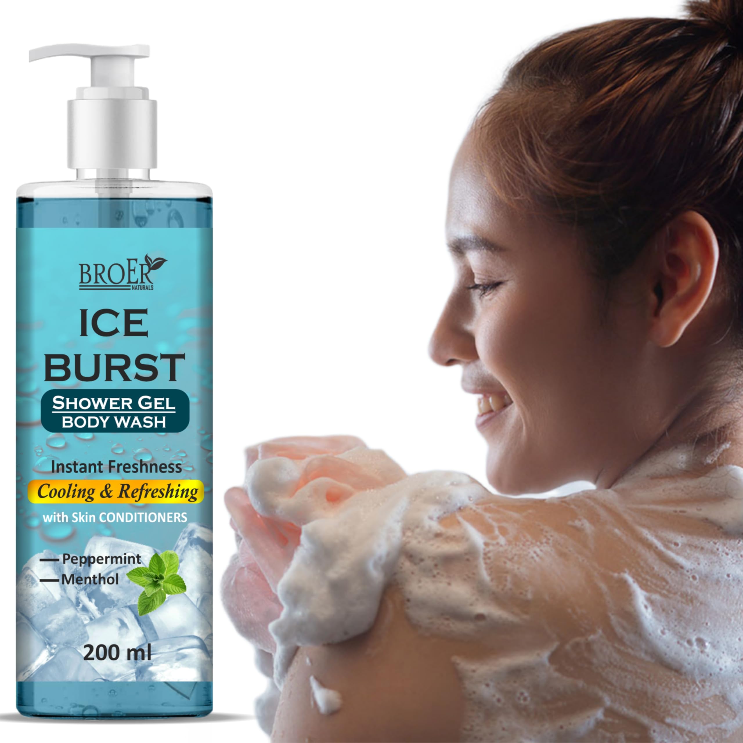 Broer Ice Burst Body Wash Shower Gel 200Ml  With Menthol & Peppermint Oil | Instant Freshness For Women | Sulphate & Paraben Fr