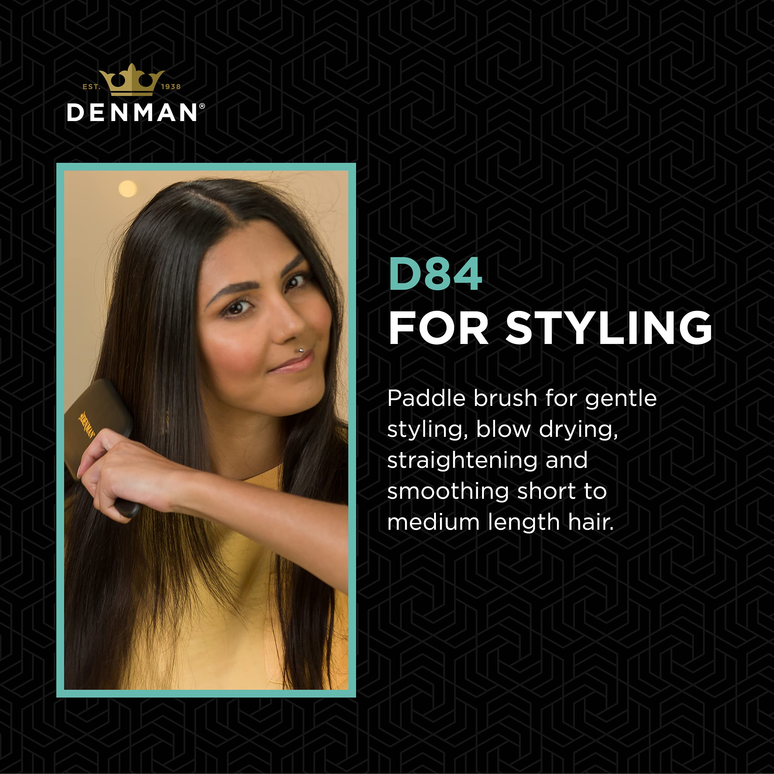 Denman (Black) Mini Paddle Cushion Hair Brush for Blow Drying, Detangling & On the Go Travel - Comfortable Styling, Straightenin