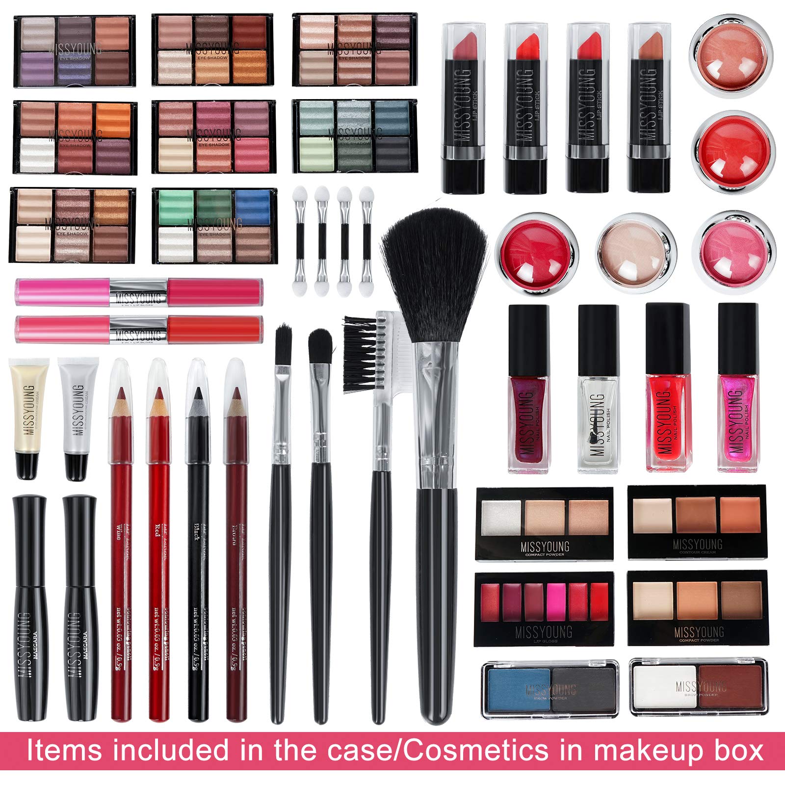 FantasyDay All-in-One Holiday Makeup Gift Set - Essential Starter Kit with Eyeshadow, Lipstick, Blush, Foundation, Red Color, Model 4usmakeupset-111