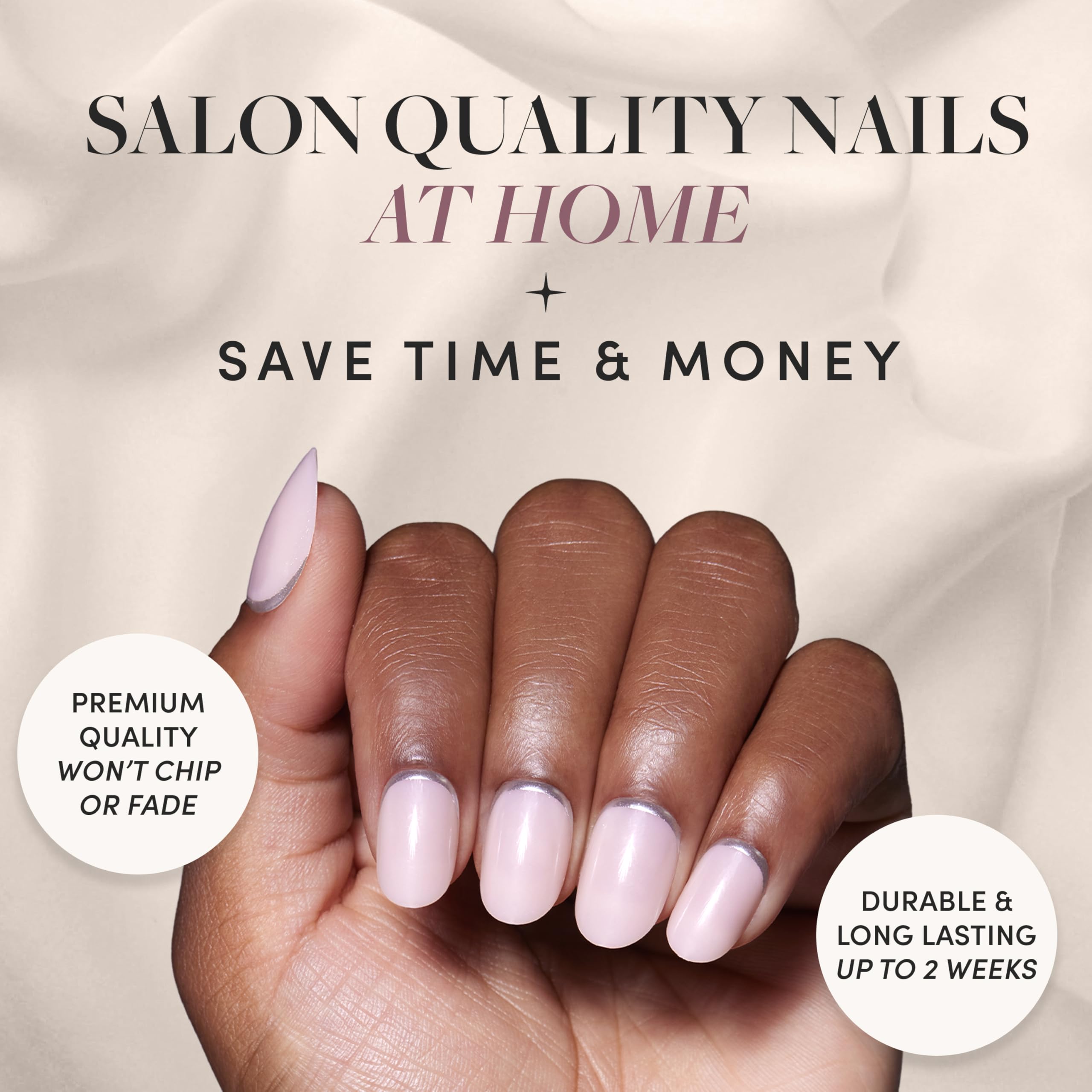 Glamnetic Press On Nails - Silver Belle, 30 Count Glossy Short Round Natural Base with 3D Silver Foil, Plastic Material