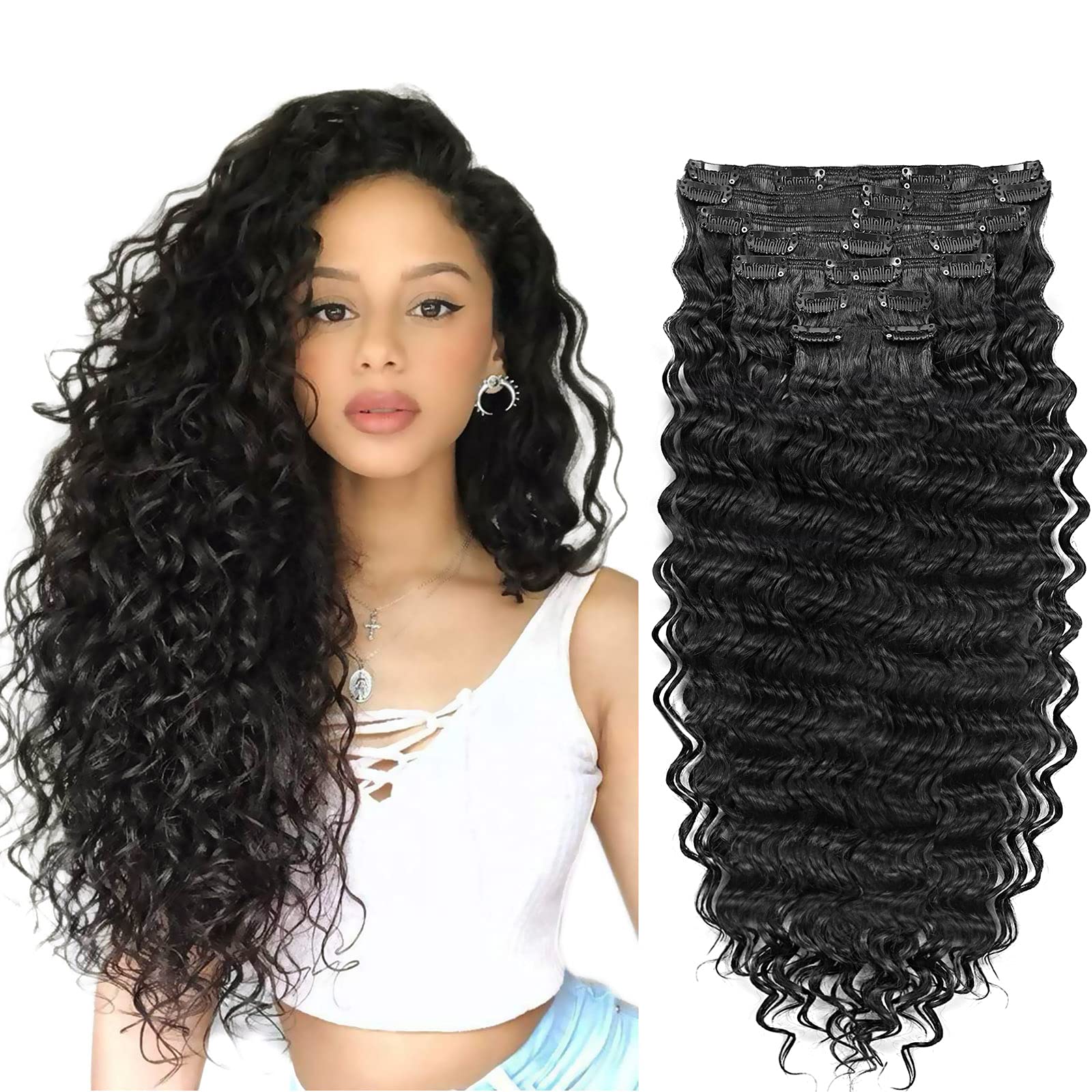 Clip in Hair Extensions Synthetic hair Clip in 140G 7Pcs/Lot Japanese Heat Resistant Fiber Hairpieces Deep Wave/ Body Wave/Strai
