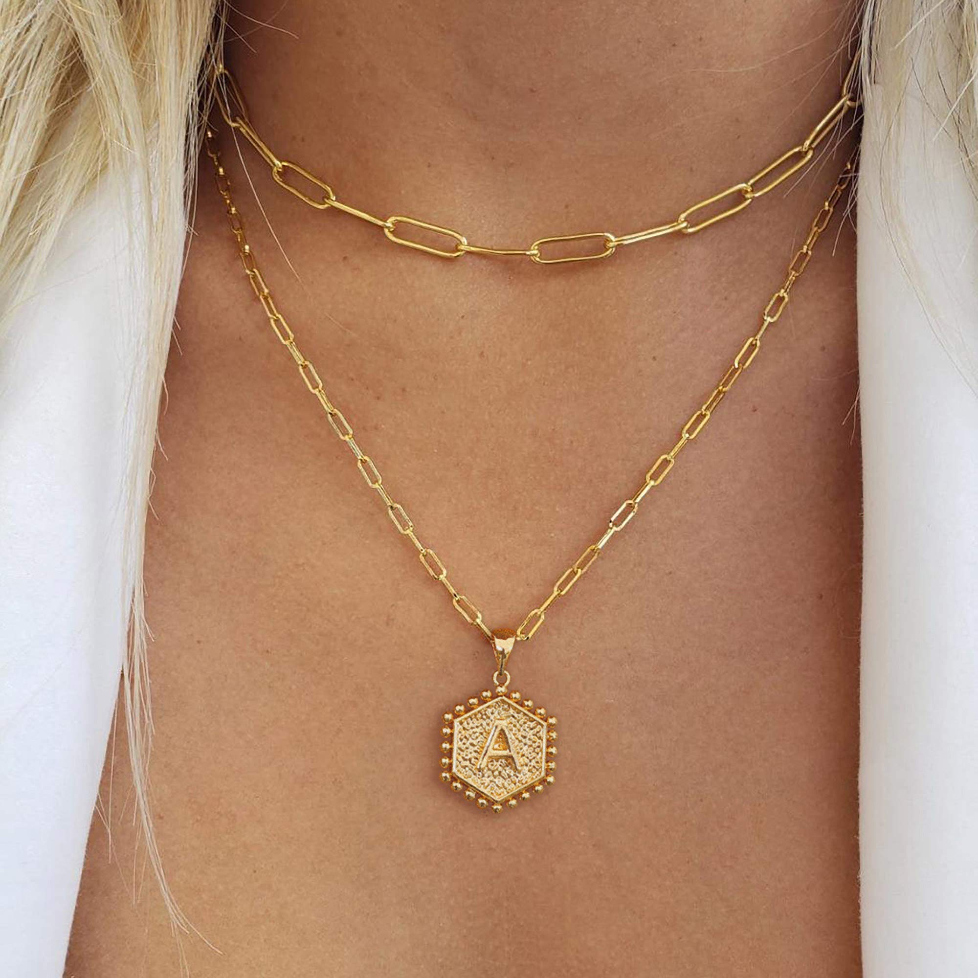 M MOOHAM Dainty Layering Initial Necklaces for Women -Statement Necklace Gold Choker Necklaces for Women Initial E Necklace Chok