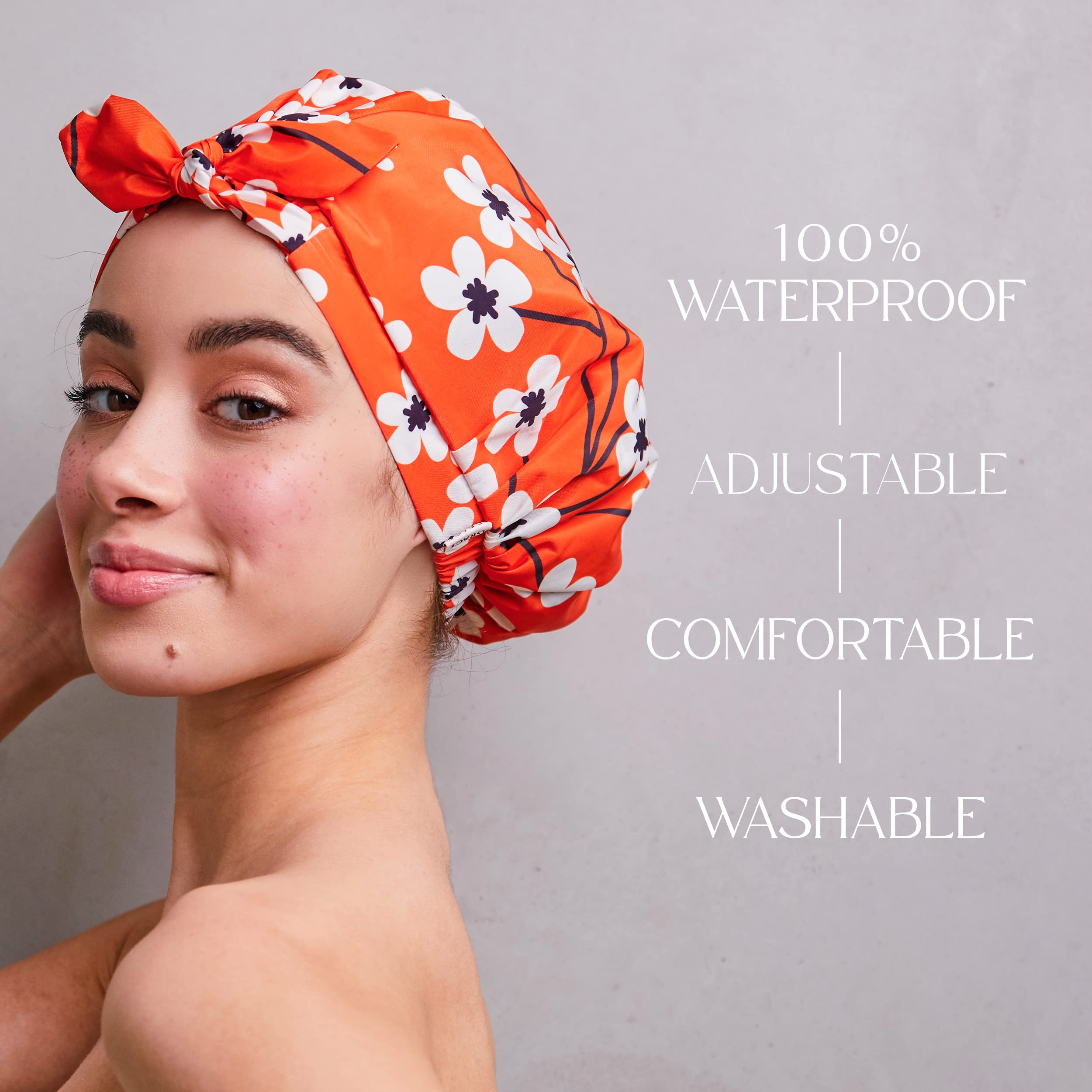 Grace & Company Luxury Shower Cap For Women - 100% Waterproof, Reusable, Washable & Breathable Shower Caps-Clementine
