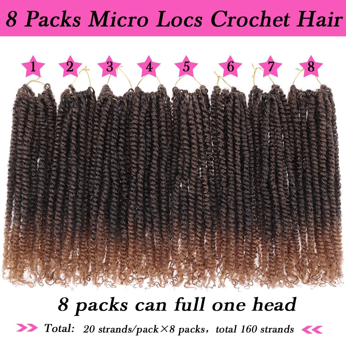 Cookoo 12 Inch Micro Twist Crochet Hair 9 Packs Ombre Brown Pre-Looped Bouncy Mini Passion Twist Crochet Hair Pre-Twisted Mini S