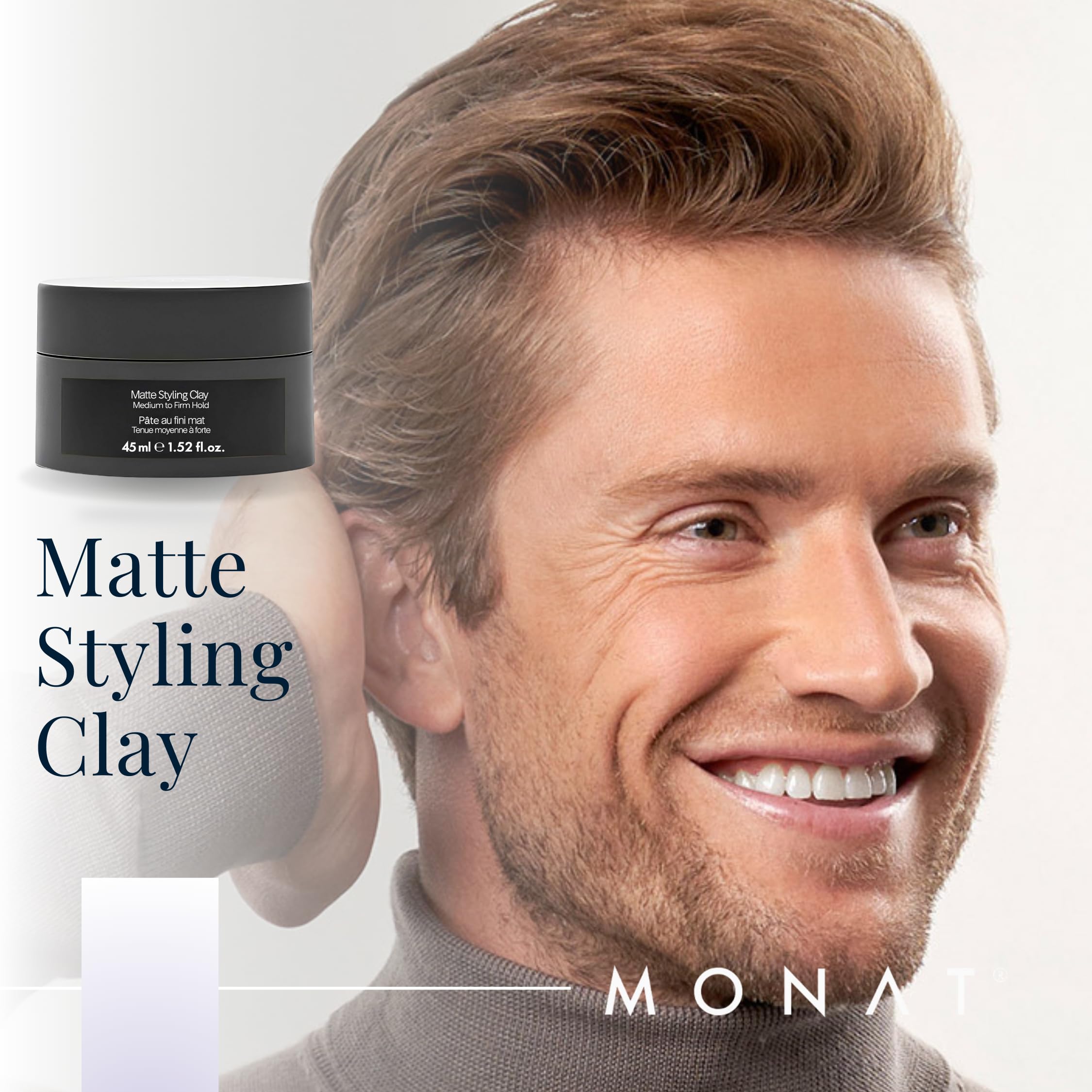 MONAT Matte Styling Clay for Men - Water and Clay-Based Hair Paste to Create Thicker-Looking Hair, Easy-to-Shape Net Wt. 45 ml /
