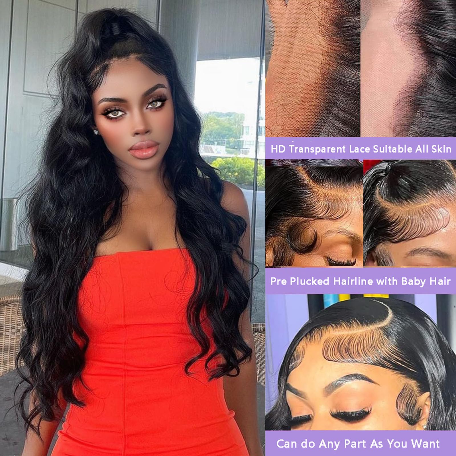 32 Inch Body Wave Lace Front Wigs Human Hair Pre Plucked Glueless Wigs Human Hair 180% Density 13X4 Hd Lace Body Wave Human Hair
