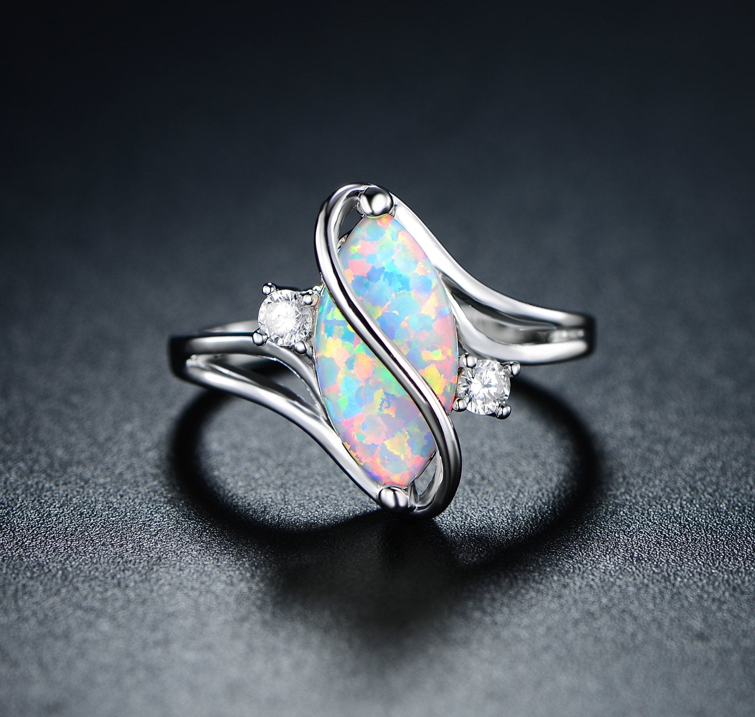 Barzel 18K White Gold Plated Created Fire Opal Ring With Cubic Zirconia Accents (White Gold Fire Opal, 10)