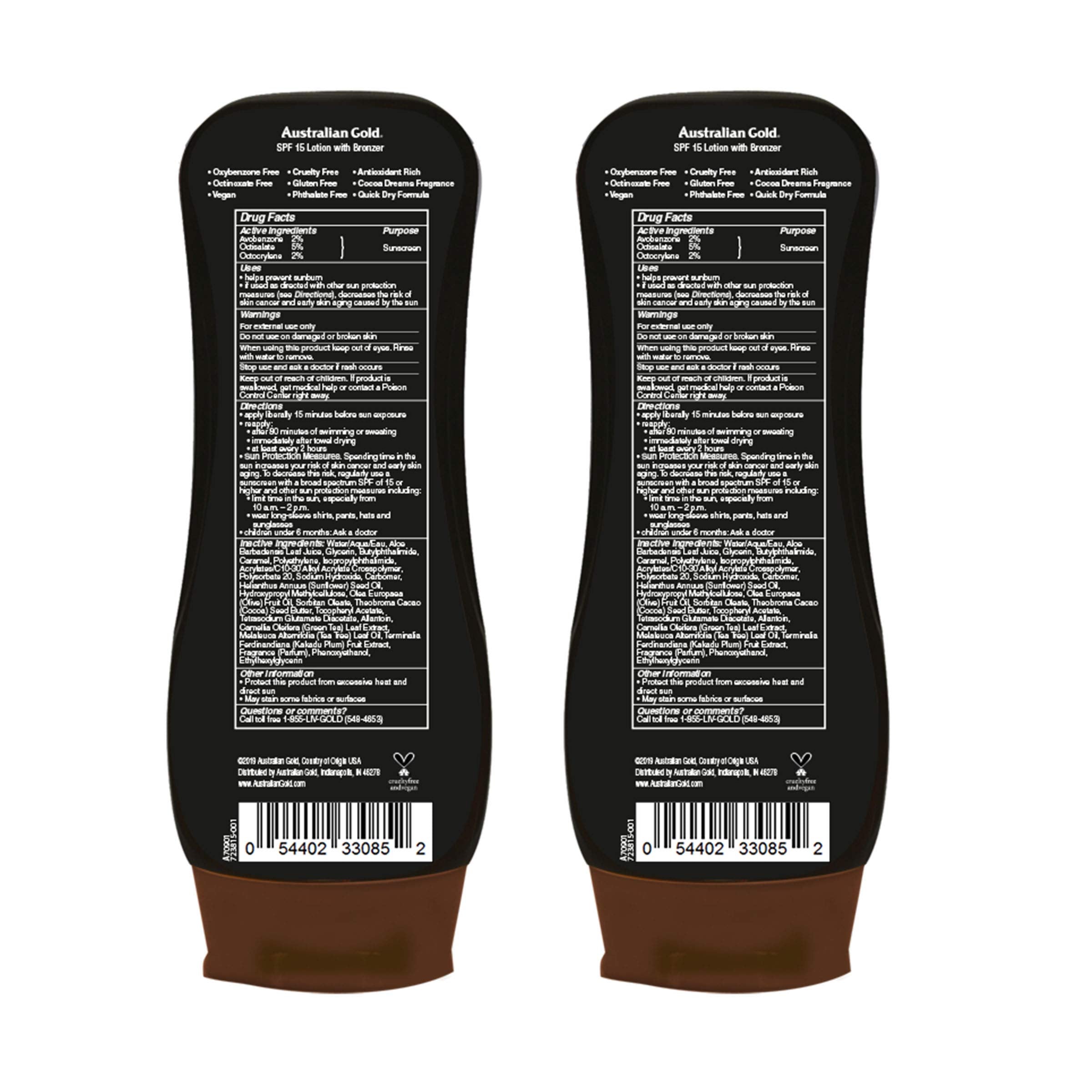 Australian Gold SPF 15 Lotion Bronzer, Twin Pack, 8 FL Oz (Pack of 2)