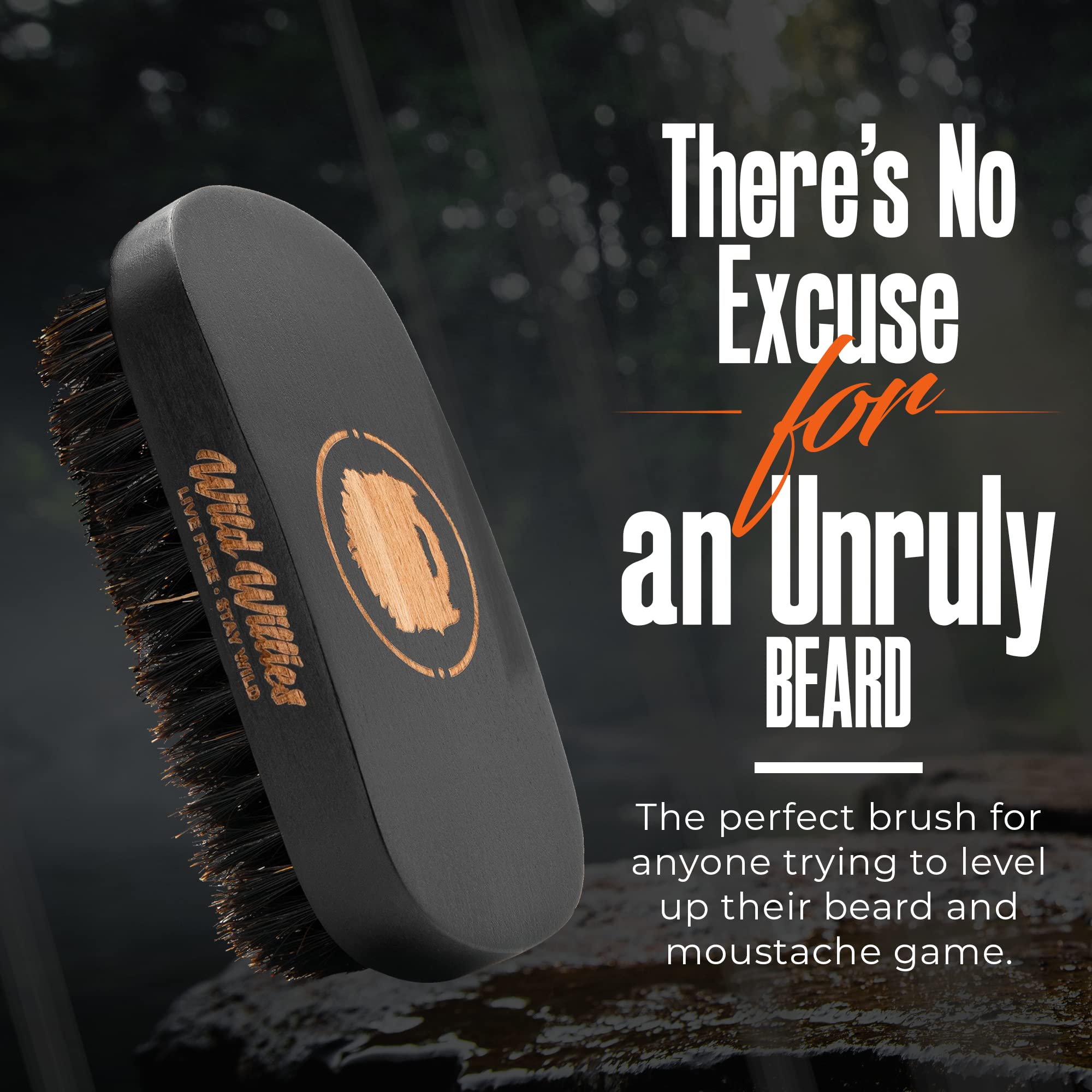 Wild Willies Natural Boar Bristle Beard Brush For Men - Professional Beard And Mustache Grooming Brush With Ergonomic Wooden Han