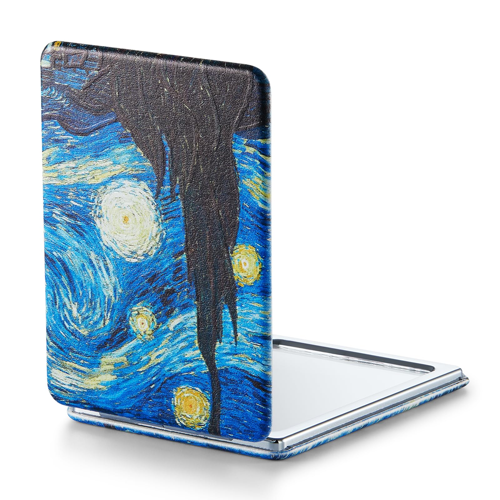 Omiro 1X/3X Magnifying Mirror, Unique Painting Compact Mirror With Classical Pu Leather, 2.4'' W X 3.4'' L (Starry Night)