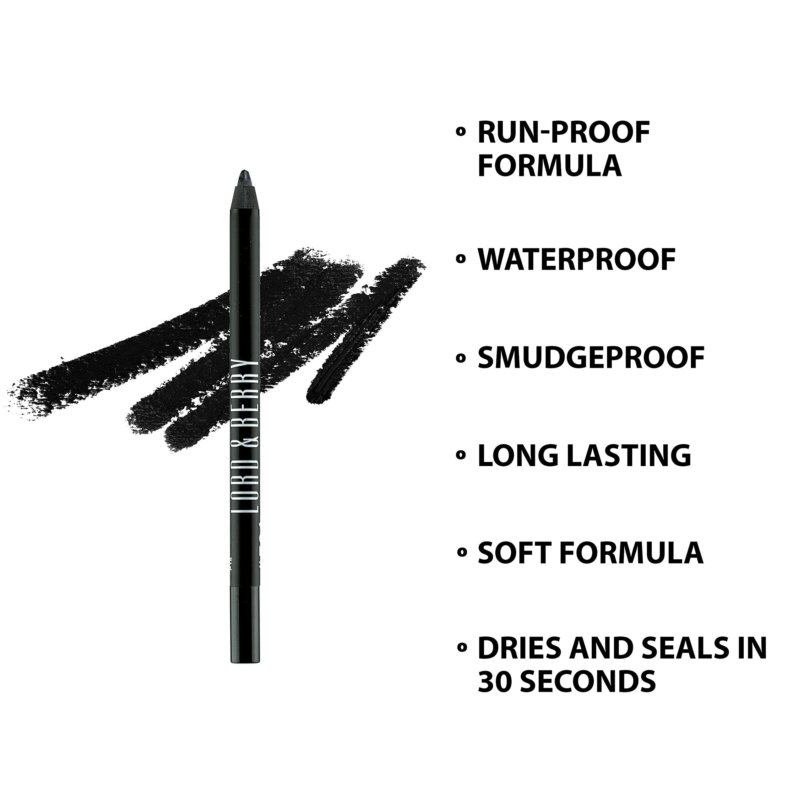 Lord & Berry Smudgeproof Eye Liner - Soft & Creamy Vegan Formula, Long Lasting Morning To Night Waterproof Eyeliner Pencil, Easy