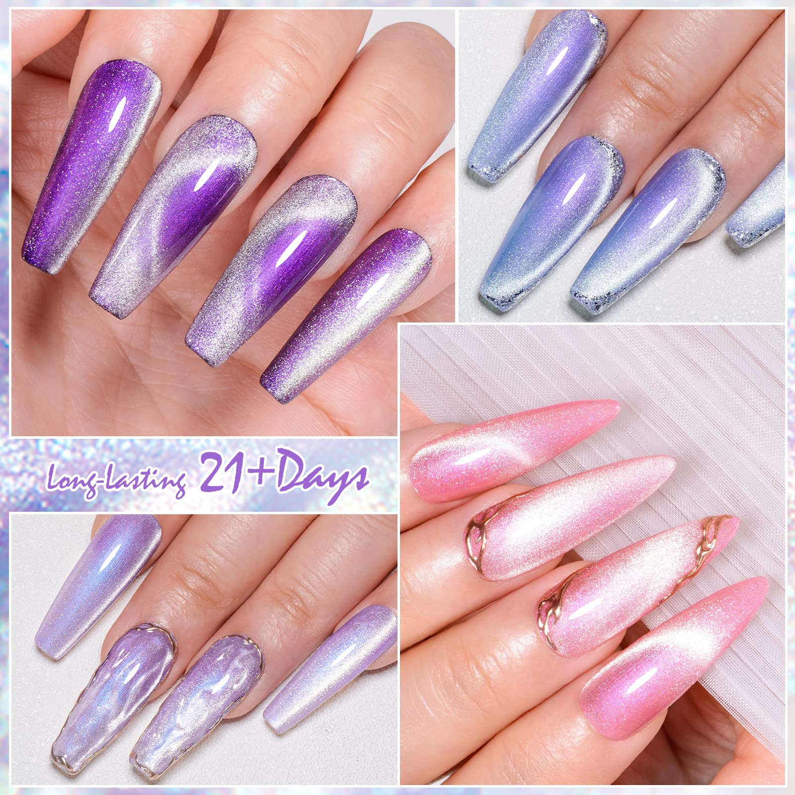 Meet Across Cat Eye Gel Polish Mermaid Glitter Nail Polish Set Soak Off Uv Led Light Magic Gel Nail Polish Kit Manicure Nail Art