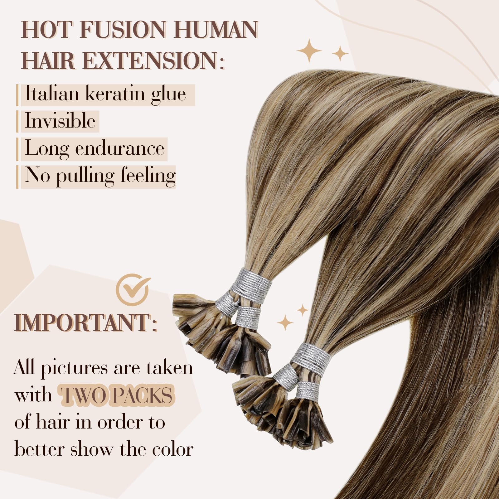 Hetto U Tip Hair Extensions Human Hair Invisible K Tip Hair Extensions Real Human Hair Utip Hair Extensions #4/27 Dark Brown Hig