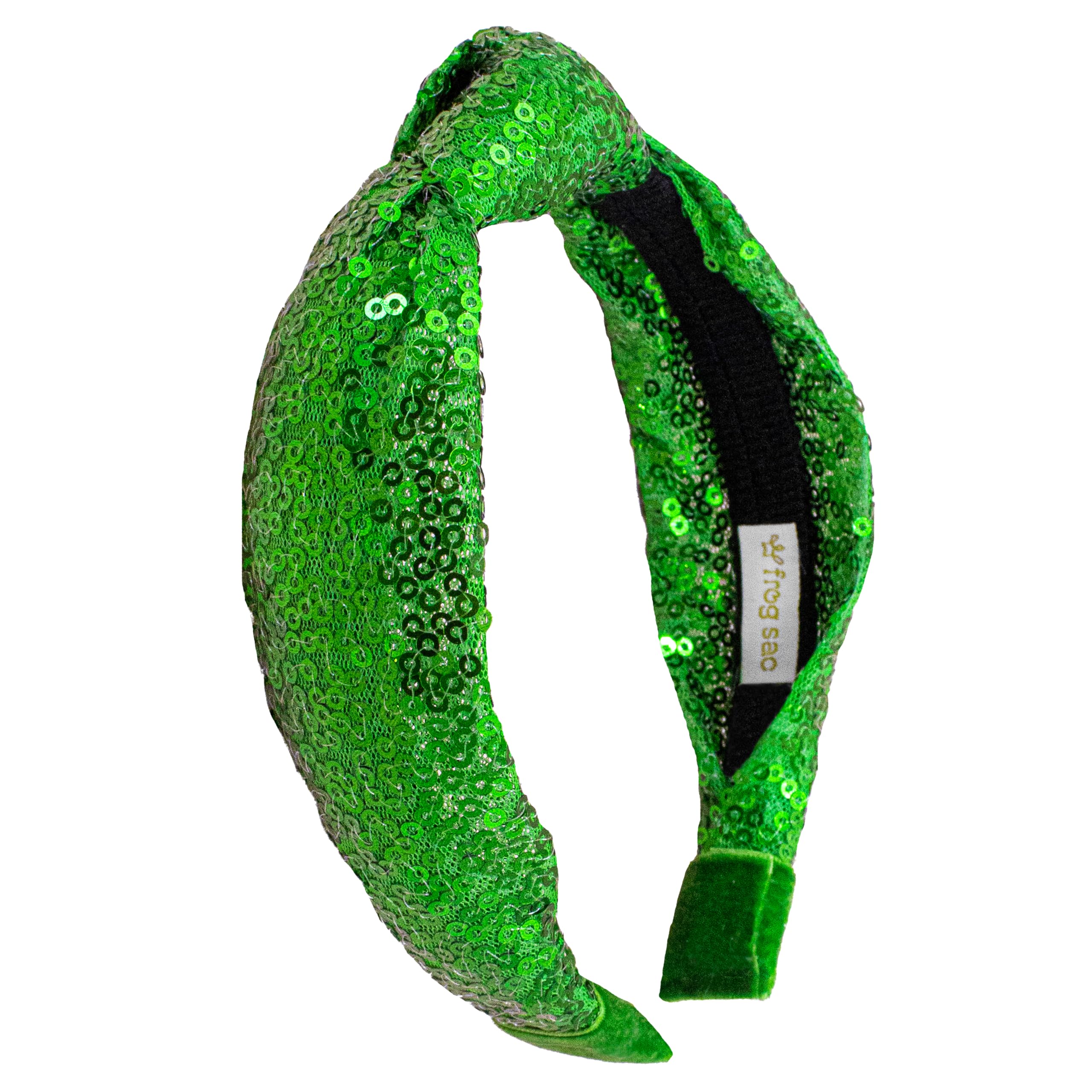FROG SAC Christmas Knot Headband for Girls, Green Sequin Knotted Hair Bands Accessories for Kids, Sparkly Iridescent Little Girl