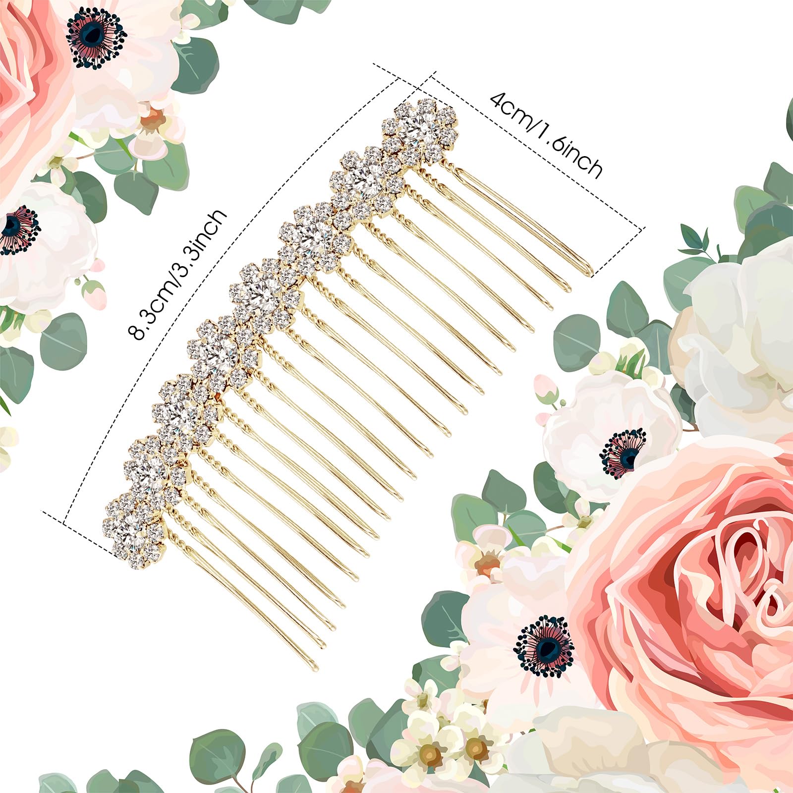 Geosar 4 Pieces Alloy Rhinestone Side Hair Combs Crystal Flower Clips Wedding Comb Bridal Jewelry Clips Combs French Hair Access