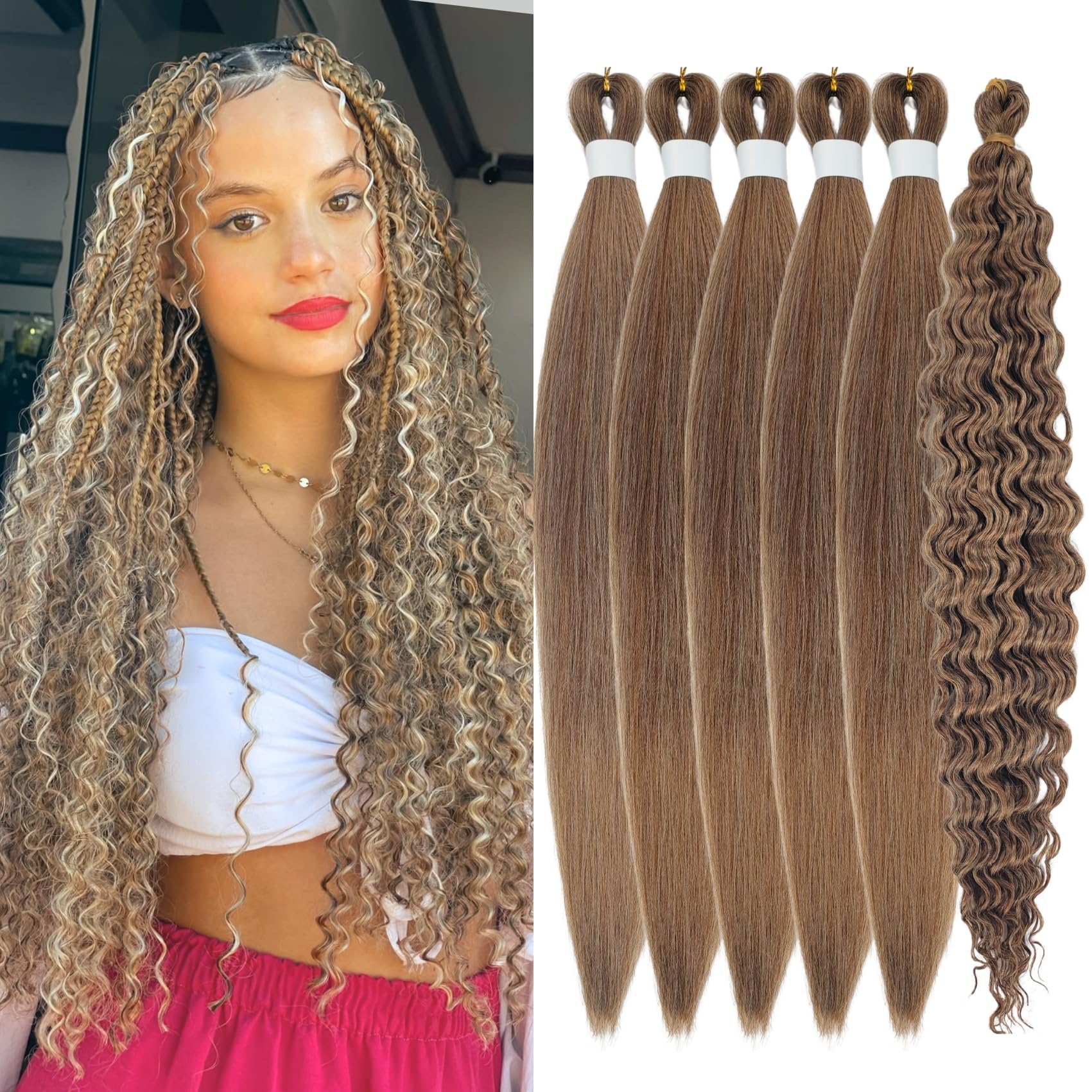 Dark Ash Blonde Braiding Hair Pre Stretched for Boho Braids Mixed Synthetic Deep Wave Boho Braids Hair for Braiding