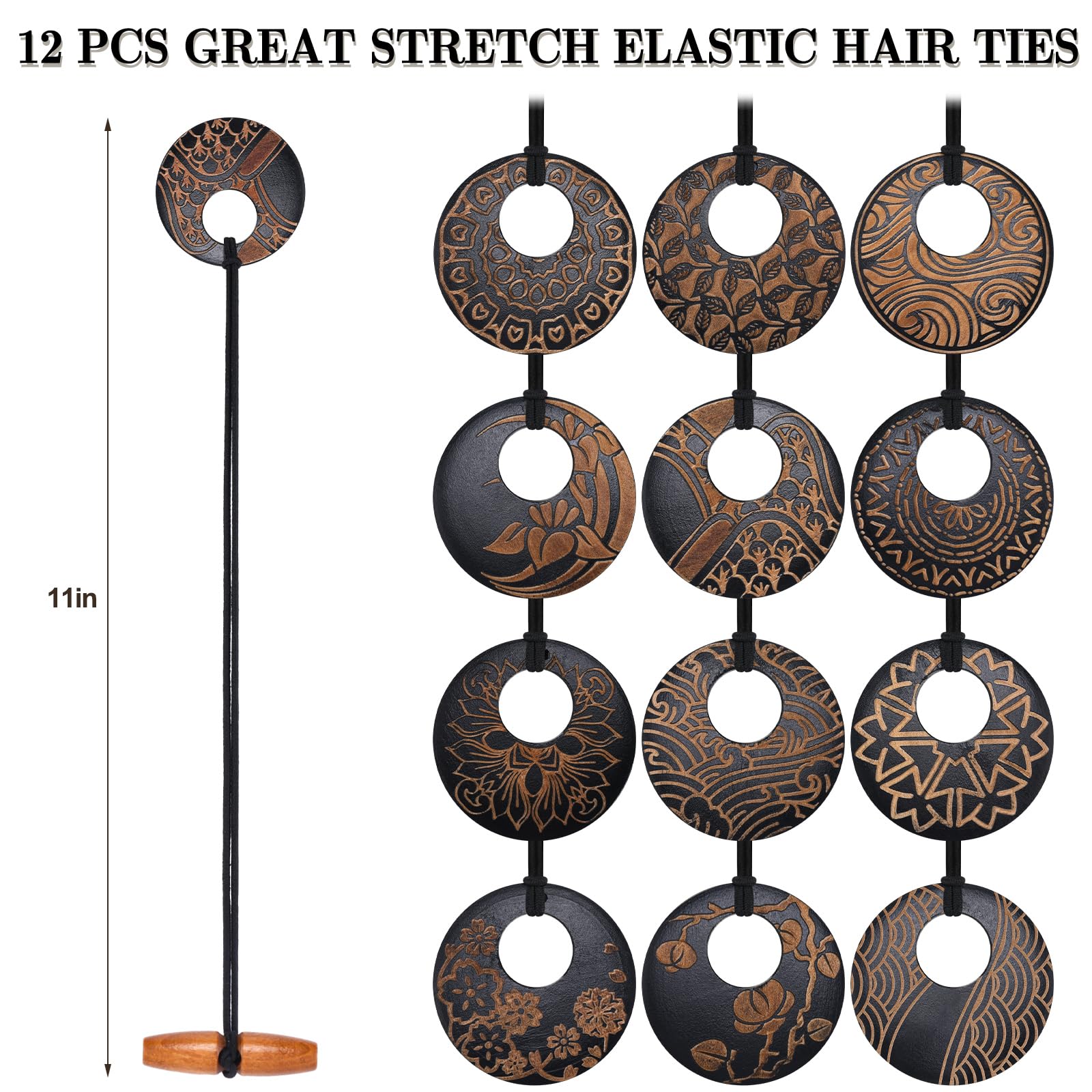 Hotop 12 Pcs Dreadlock Hair Tie Elastic Hair Tie Extra Long Rubber Band for Thick and Dreadlock Hair 8cm in Diameter Dreads Pony