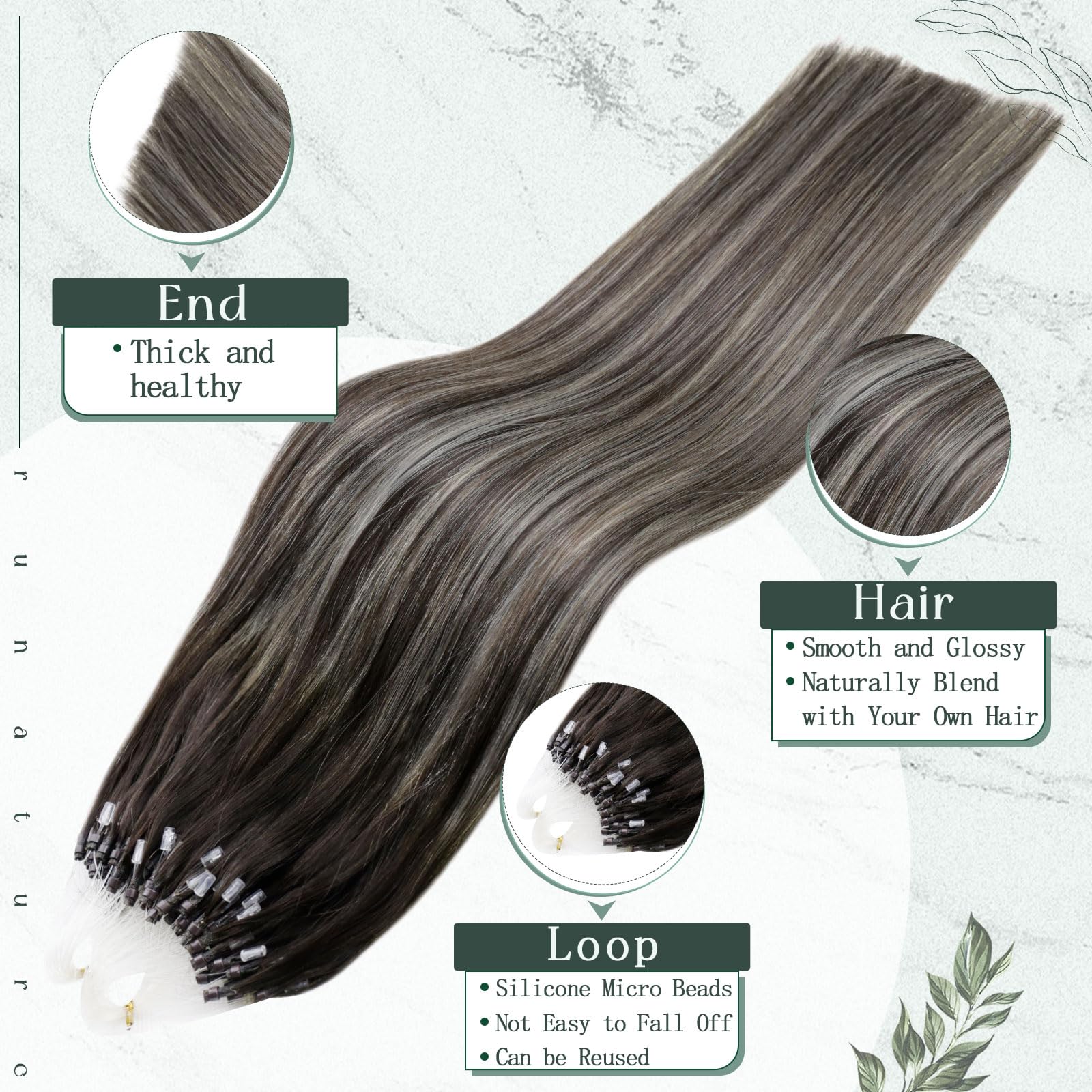 Runature Micro Bead Hair Extensions Real Human Hair Ombre Black To Silver Micro Link Hair Extensions Human Hair Ombre Black Micr