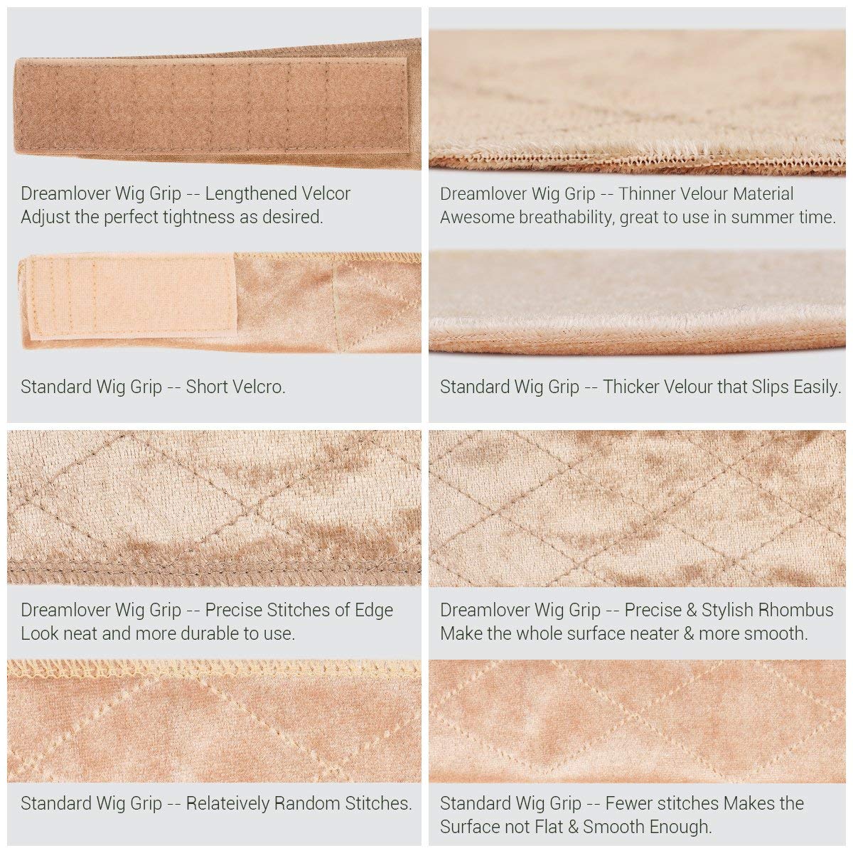 Dreamlover Wig Grip Headband - Tan, Lace Material, One Size, 2 Pieces for Secure Wig Wear