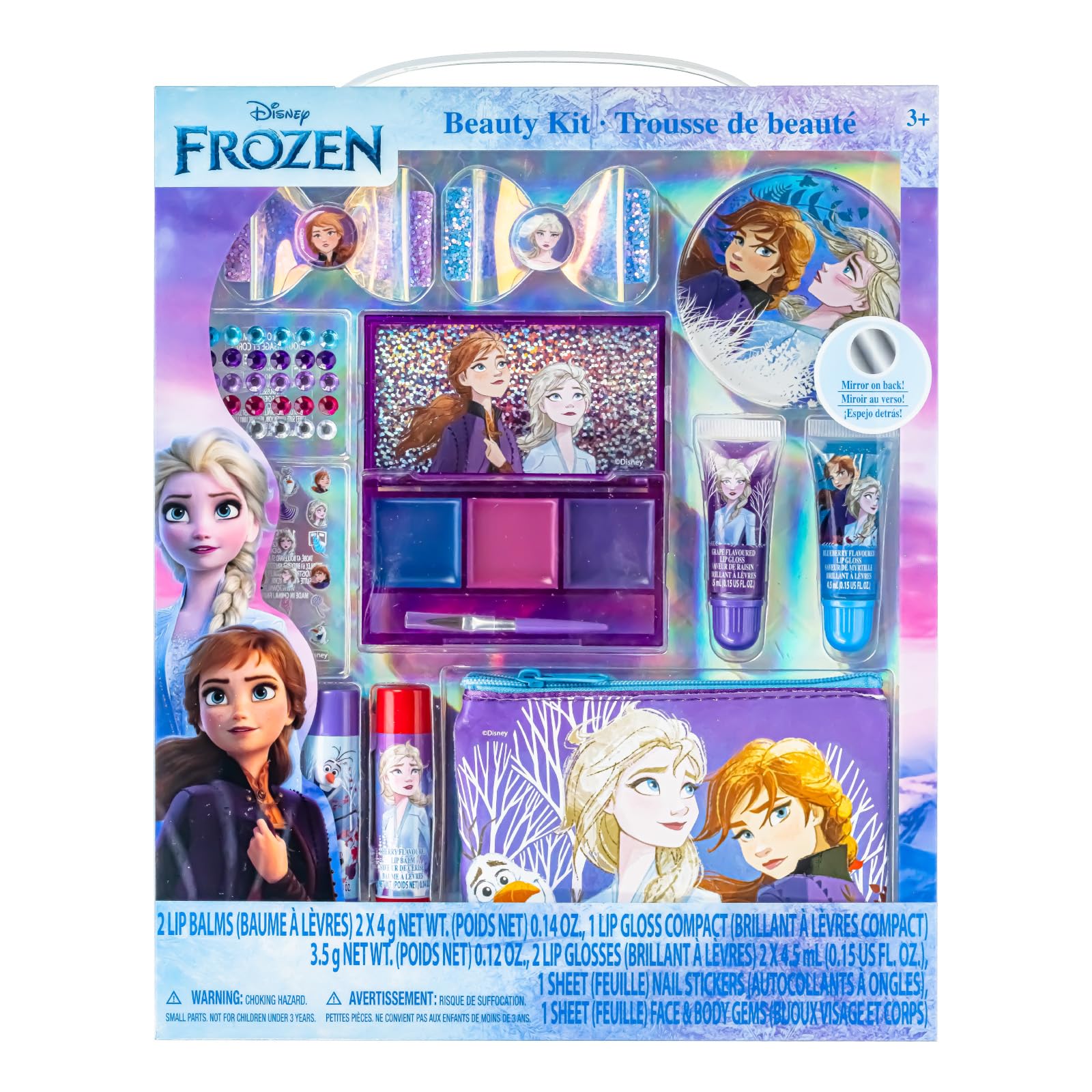 Townley Girl Disney Frozen 29-Piece Cosmetic Makeup Set - Multi with Lip Gloss, Nail Stickers, Lip Balm, and Mirror for Girls