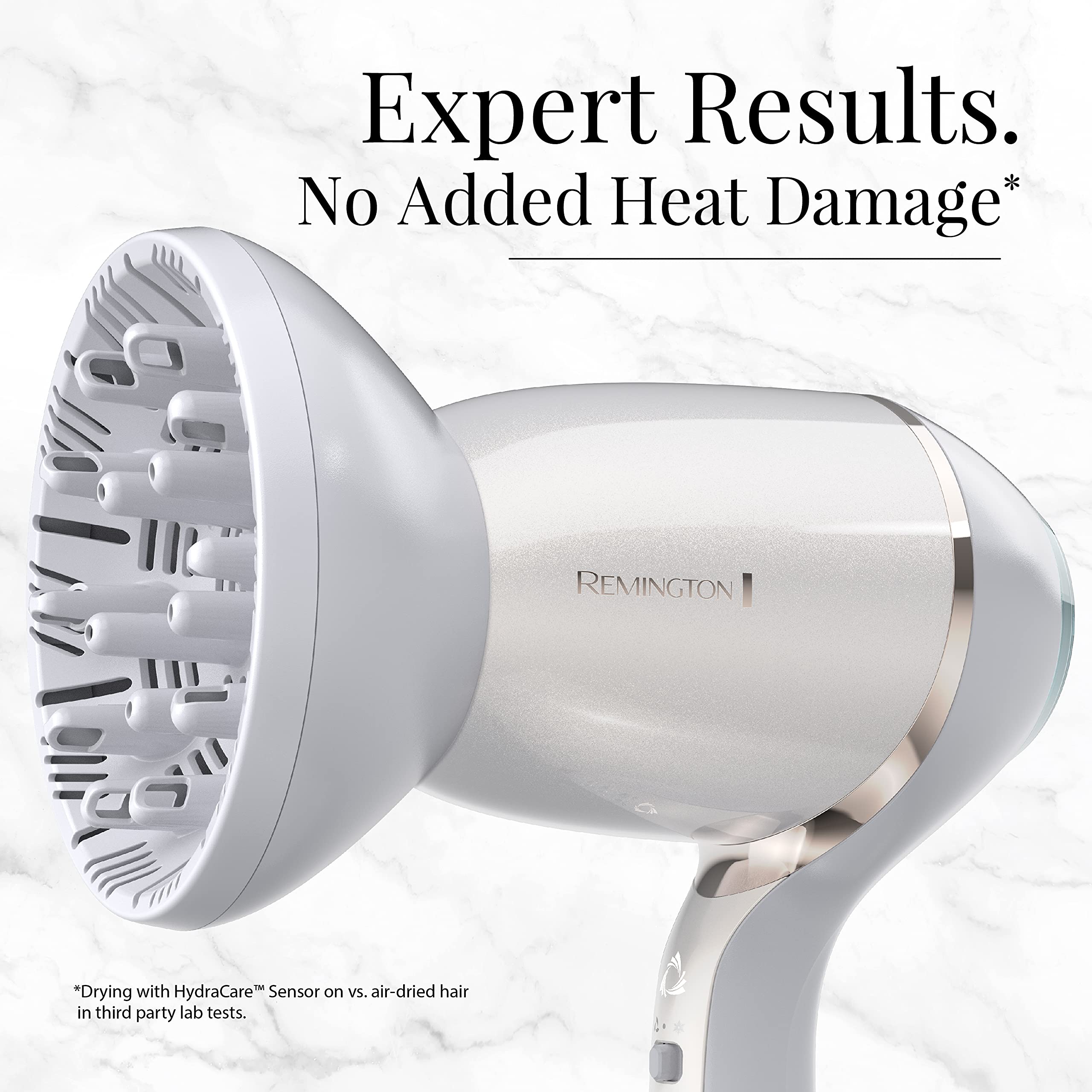 Remington Proluxe Hydracare Hair Dryer With Diffuser, Pearl White/Gray, 1875 Watts Of Drying Power
