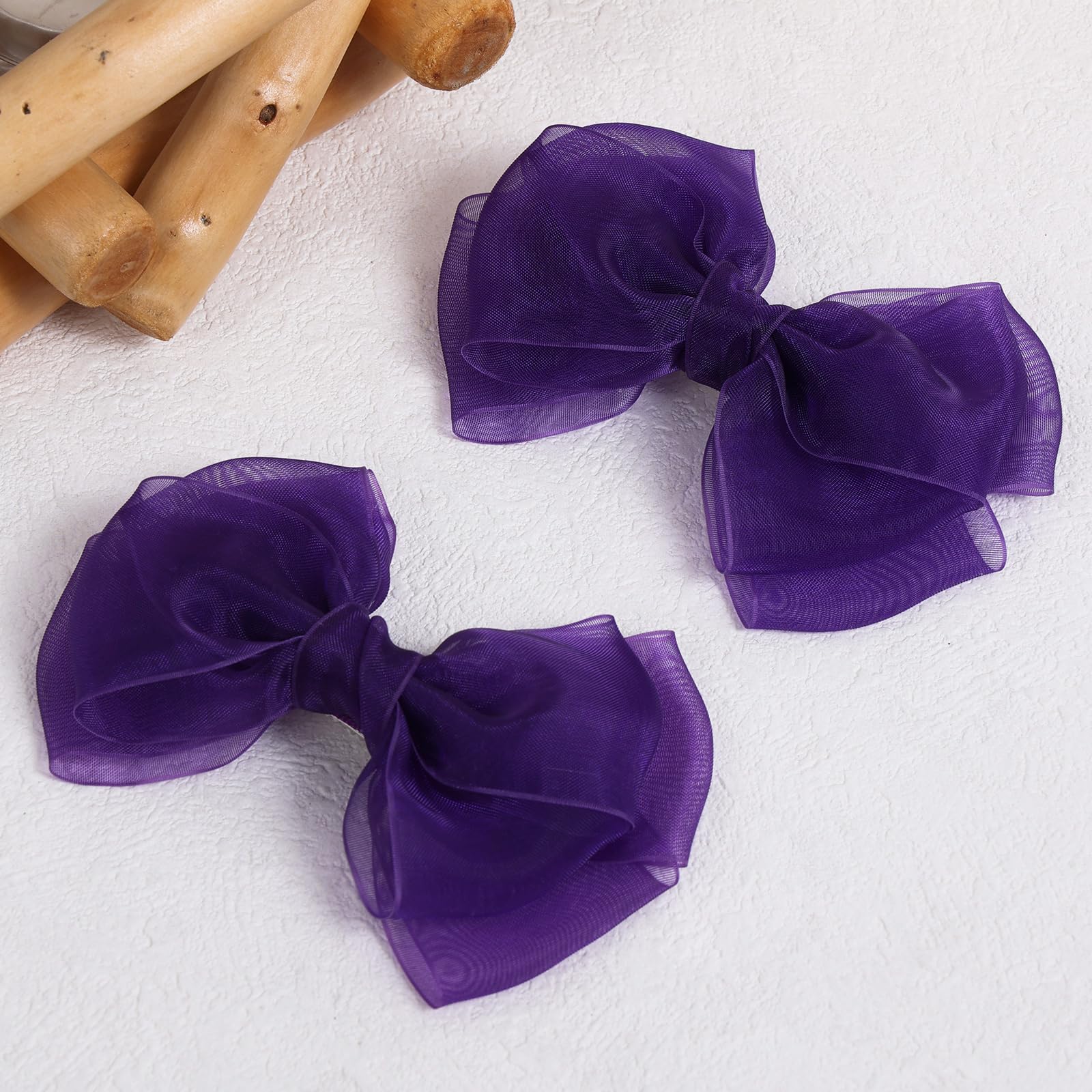 Dark Purple Mesh Hair Bows Clips 4'' Organza Ribbon Hair Barrettes Alligator Hairpins For Girls Fall Birthday Wedding Party Dres