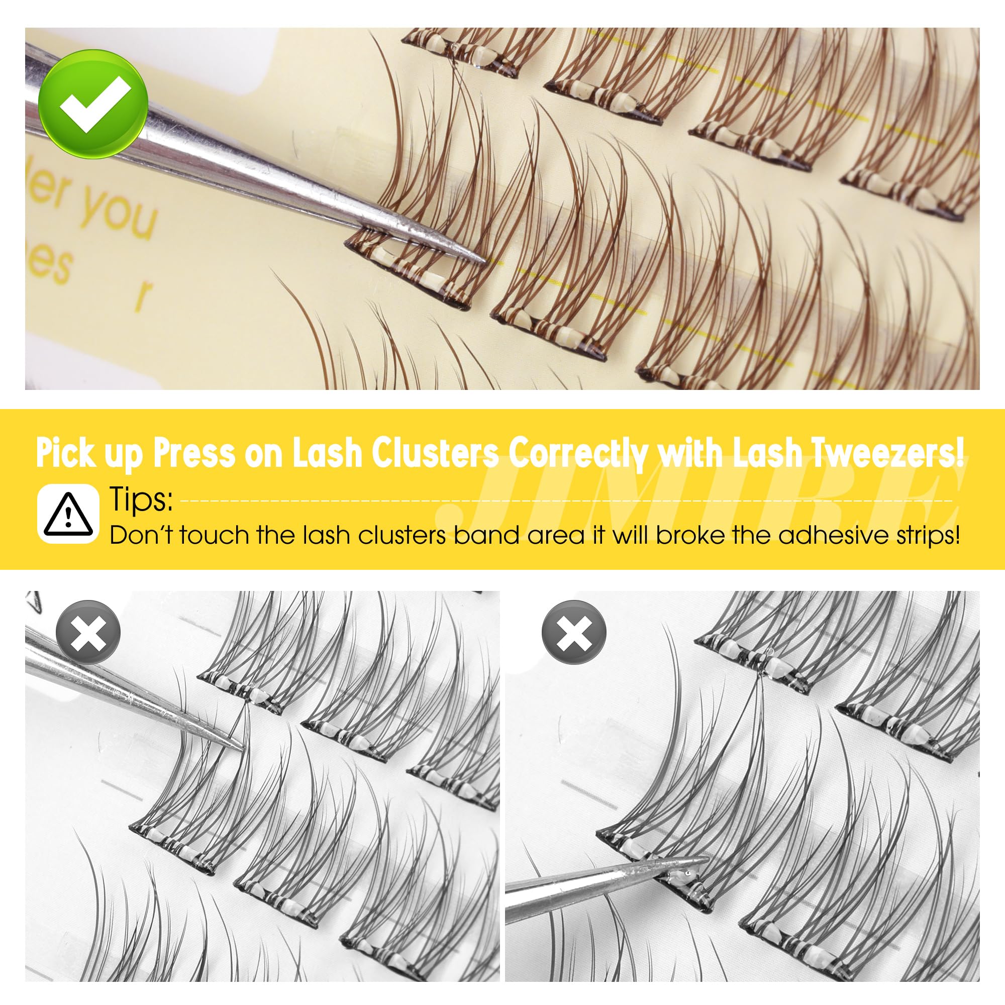 Jimire Brown Self Adhesive Eyelashes Press On Lash Clusters Natural Look Pre Glued Brown Cluster Eyelash Extension Wispy 10-12Mm