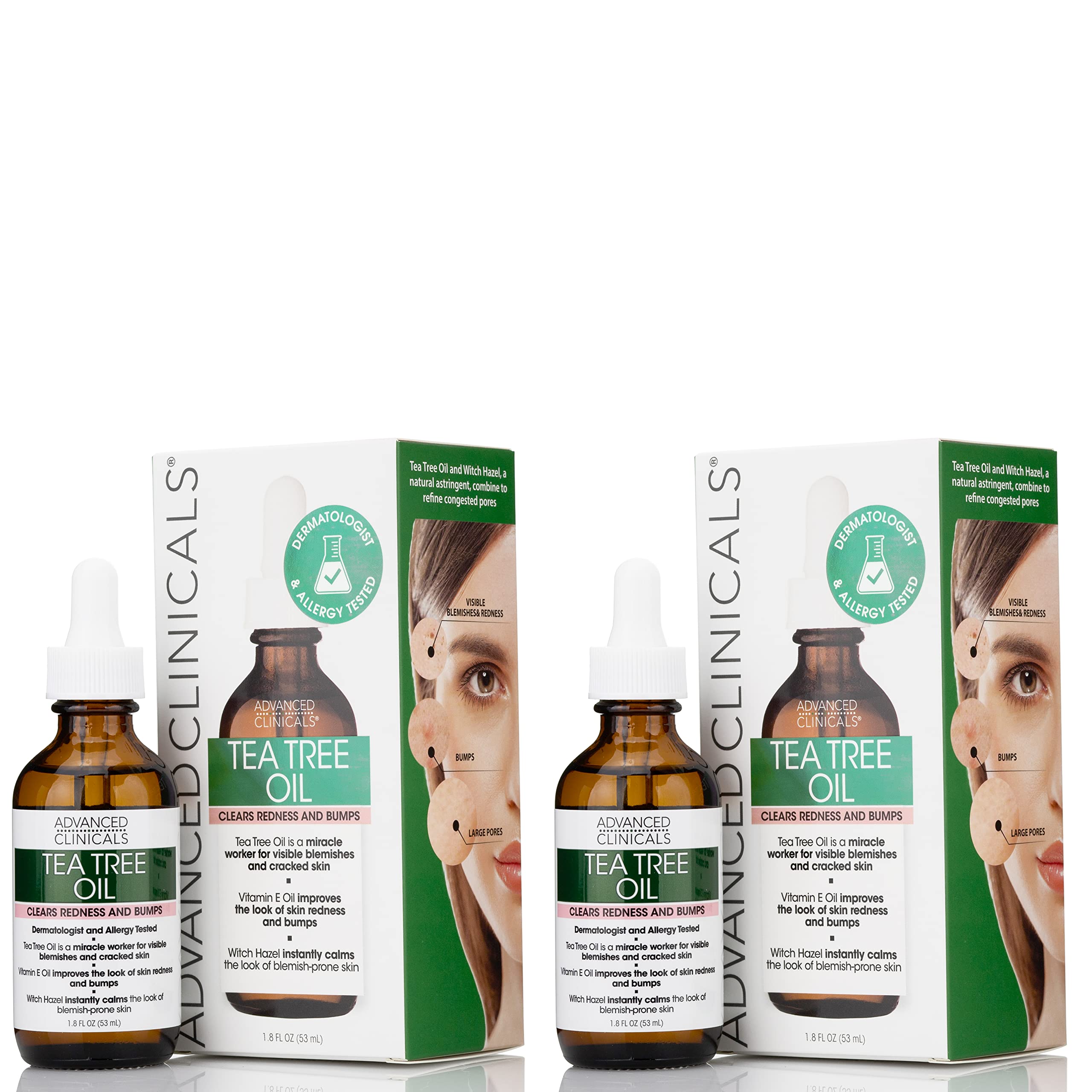 Advanced Clinicals Vegan Tea Tree Oil For Skin | Acne Patch Vegan Facial Serum | Targets Redness, Bumps, Breakouts, & Acne Scars