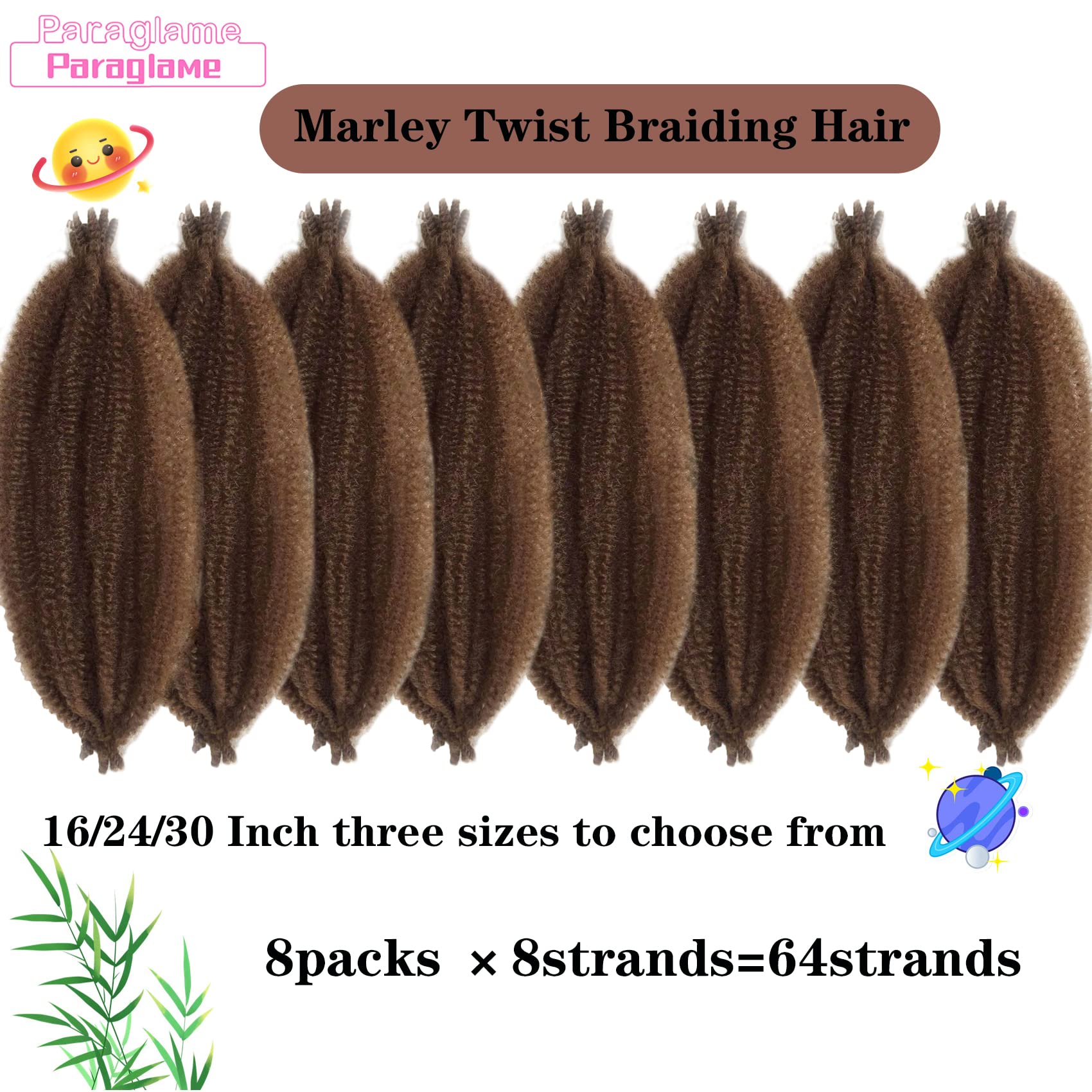 Marley Twist Braiding Hair Pre-Separated Springy Afro Twist 16 Inch 8 Packs Spring Twist Hair Kinky Twist for Faux Locs Crochet