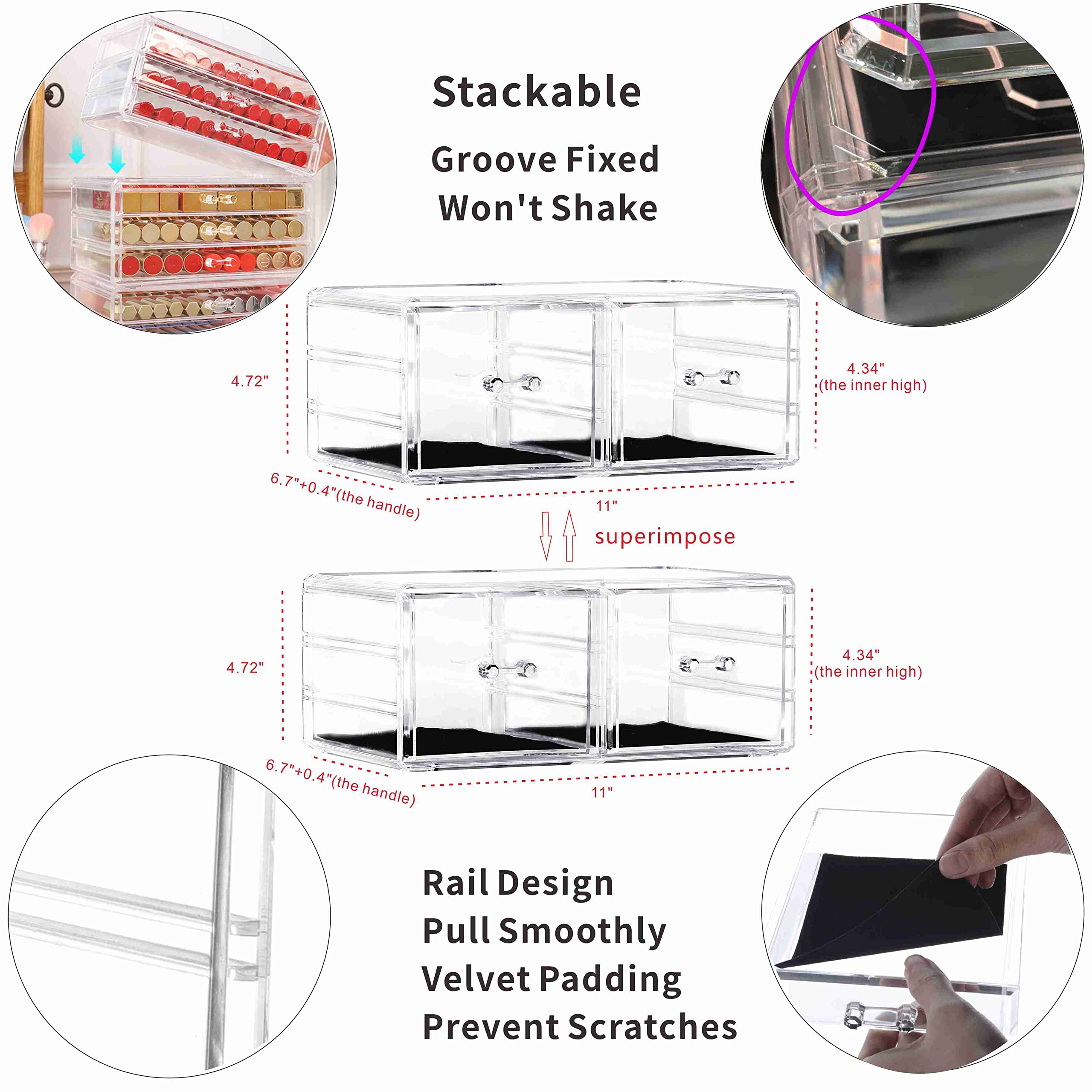 Pack Of 2 Acrylic Countertop Stackable Drawers Bathroom Cabinet Organizer Clear Organizing Bins For Cosmetics Organizer Jewelry