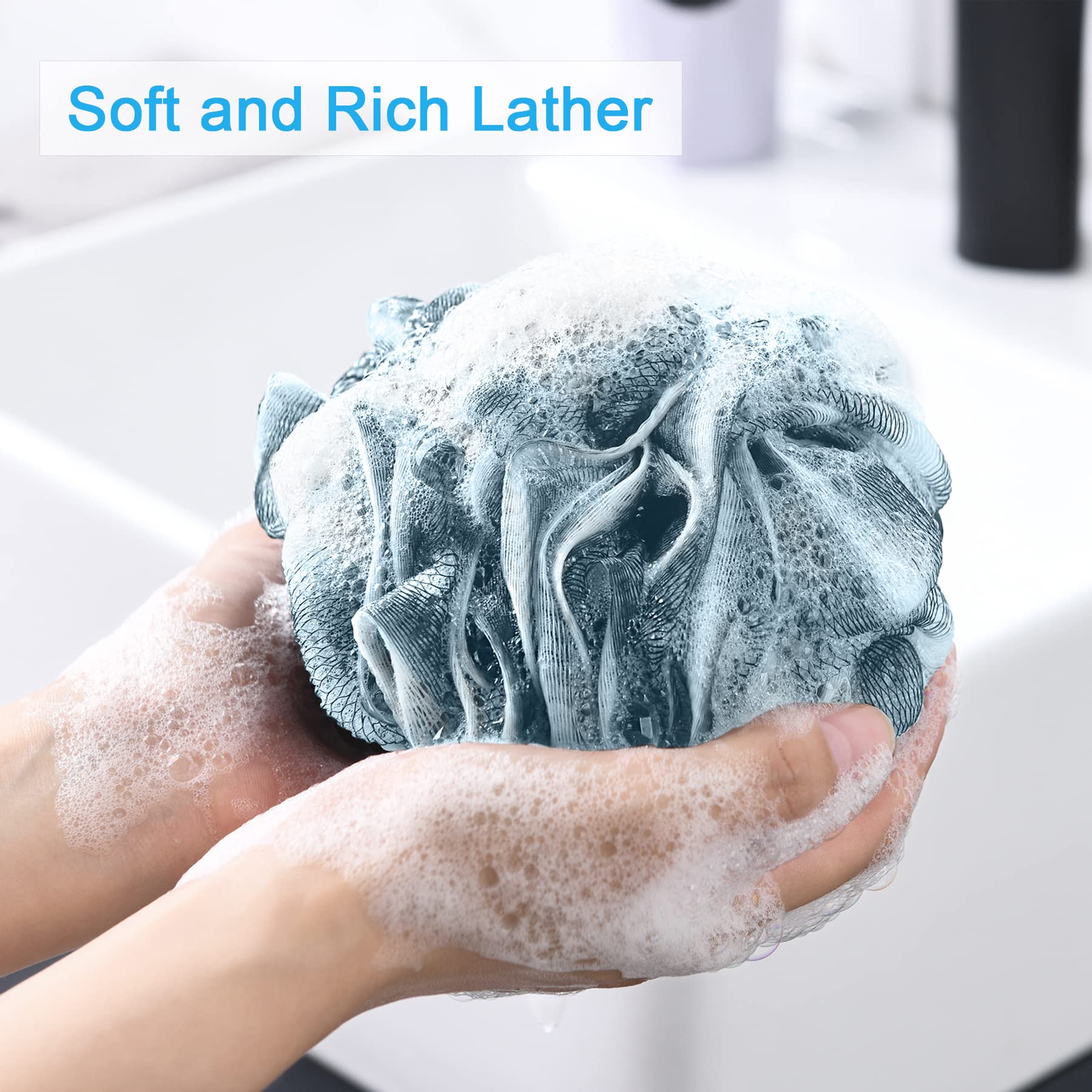Amazerbath Bath Shower Loofah Sponge 75G/Pcs Bath Sponges For Men Exfoliating - Set Of 4 Indigo, Large