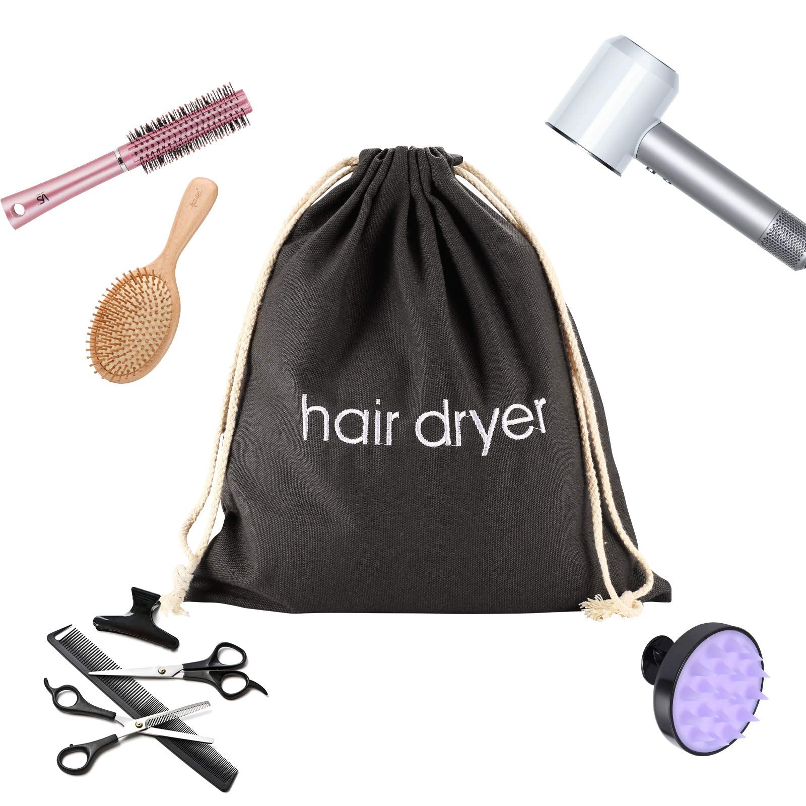Erkxd 3 | 6 | 8 Pack Hair Dryer Bags Drawstring Bag Container Hairdryer Bag For Travel Bathroom (3 Pcs White)