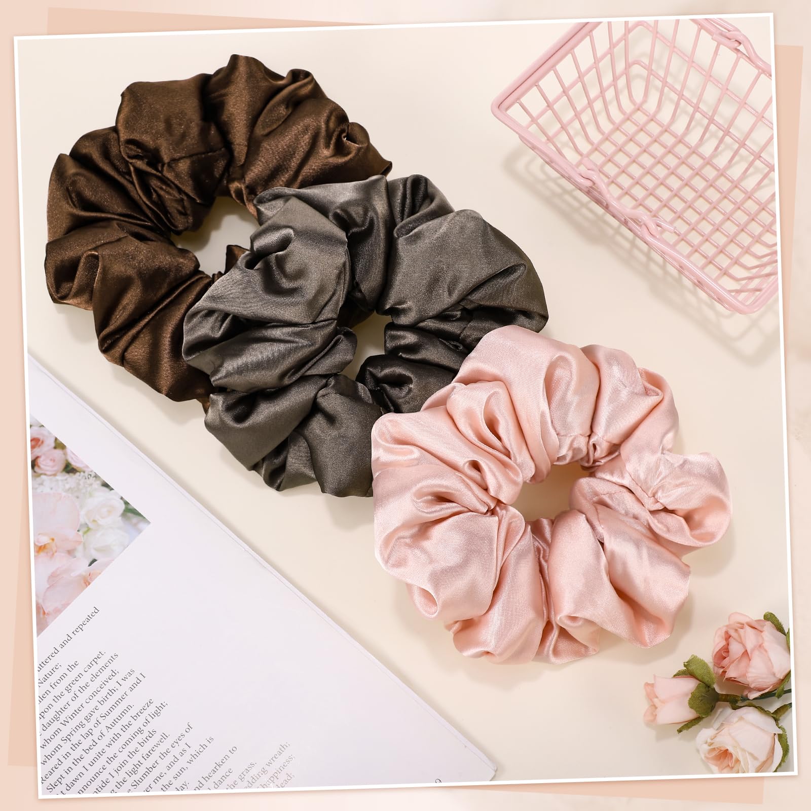 3Pcs Large Satin Hair Scrunchies, Sleepy Hair Tie for Women Girls Large Pillow Satin Scrunchies for Thick Curl Stocking Stuffers