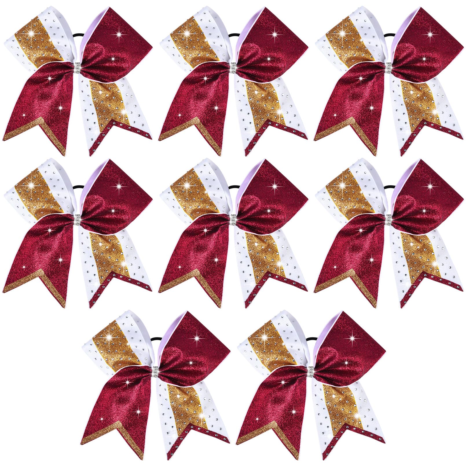 8 PCS Large Glitter Cheer Bows 8 Rhinestones Hair Bows Sparkly Cheerleading Softball Team Bow Hair Ponytail Holder Accessories f