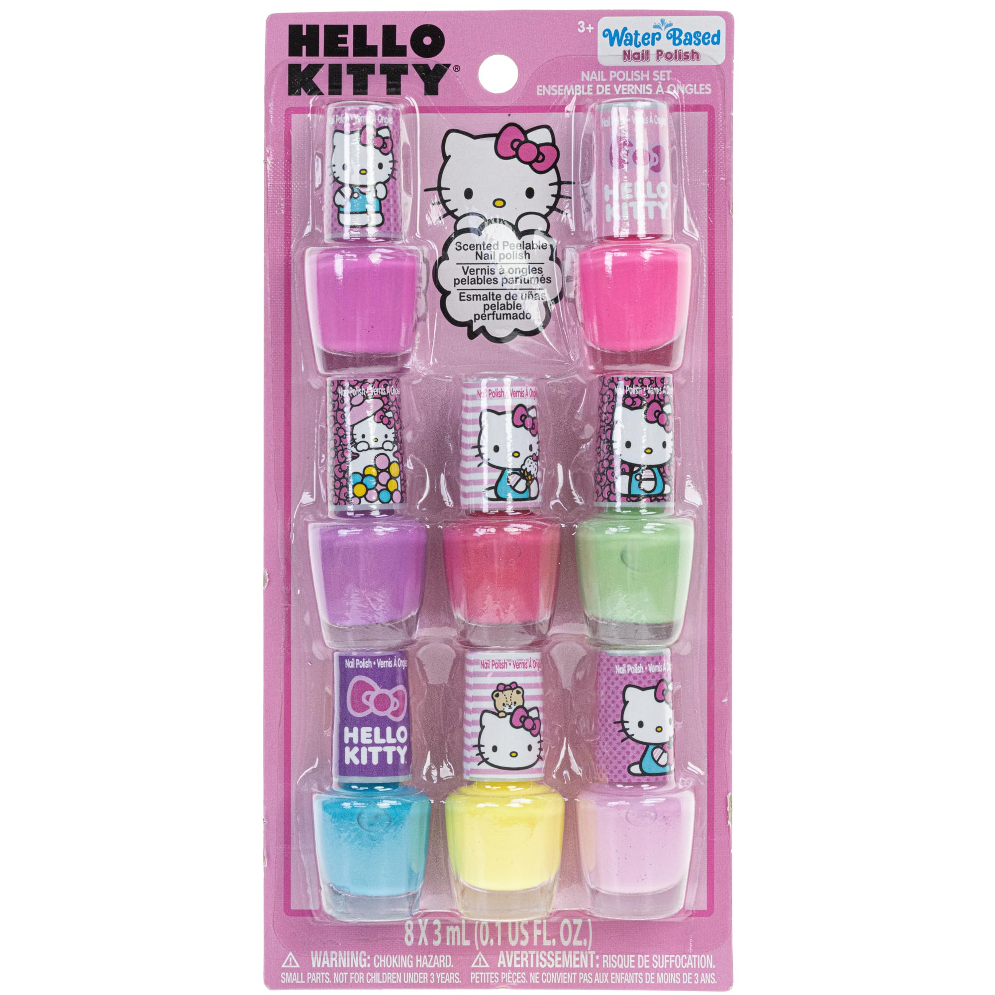 Townley Girl Hello Kitty 8 Pack Nail Polish,Water-Based, Non-Toxic, Peel-Off Set Girls Kids Ages 3+, Perfect For Parties, Sleepo