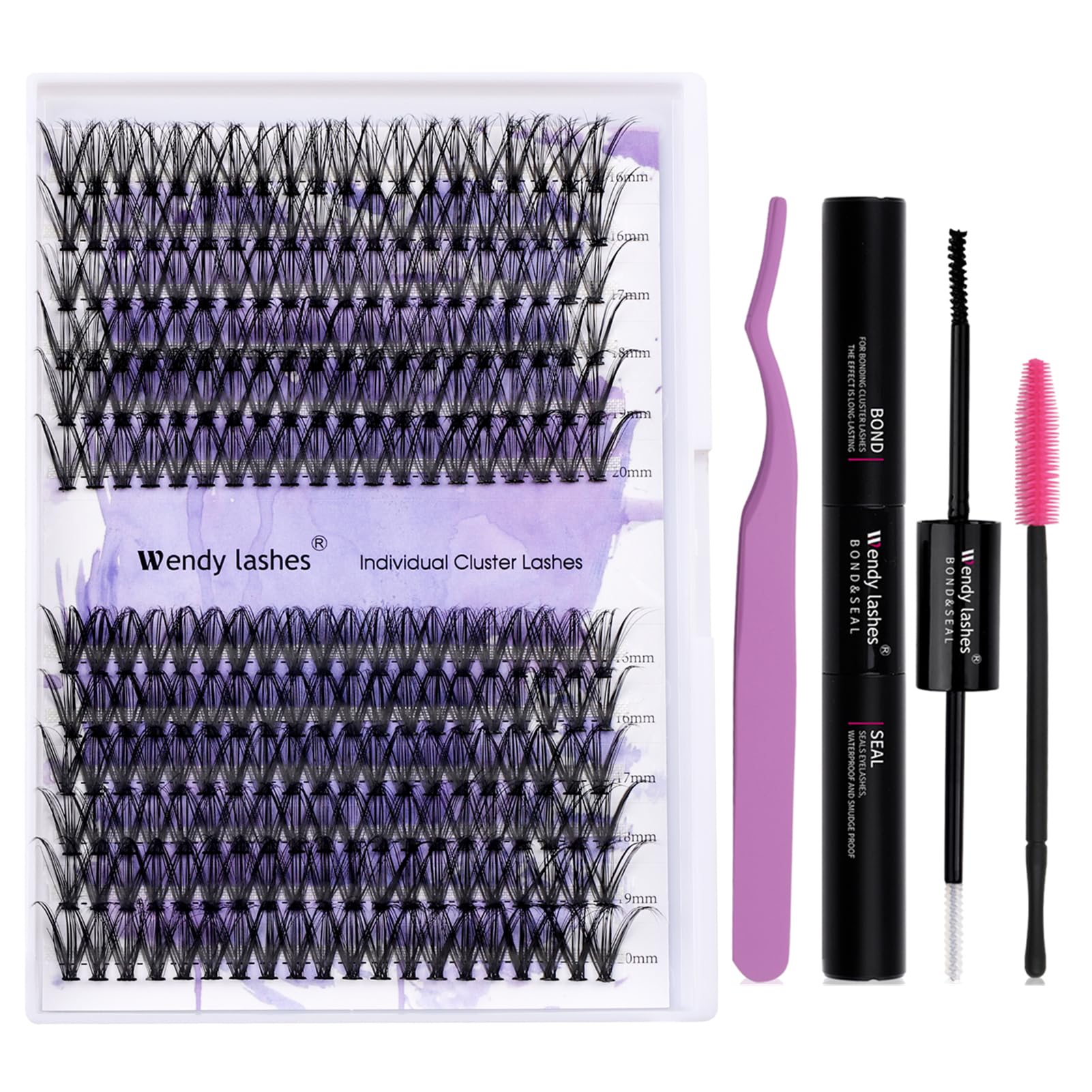 DIY Eyelash Extension Kit - 280PCS 16-20mm Mixed D Curl Lash Clusters, Bands, Seal and Applicator for Individual Lash Extensions