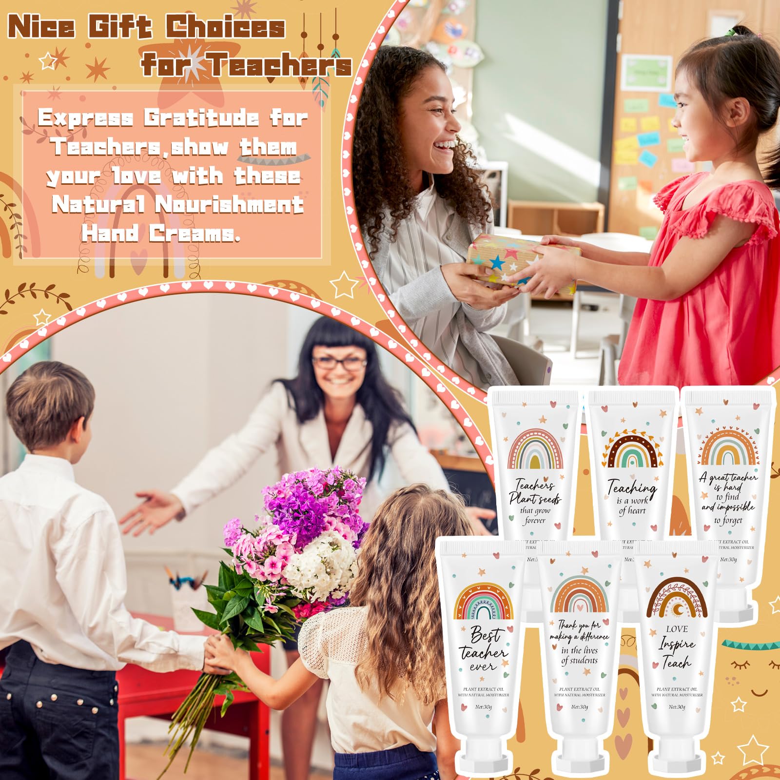 Dansib 12 Pcs Teacher Appreciation Hand Cream Gifts Boho Rainbow 2025 Back to School Thank You Teacher Gifts for Women Travel Si