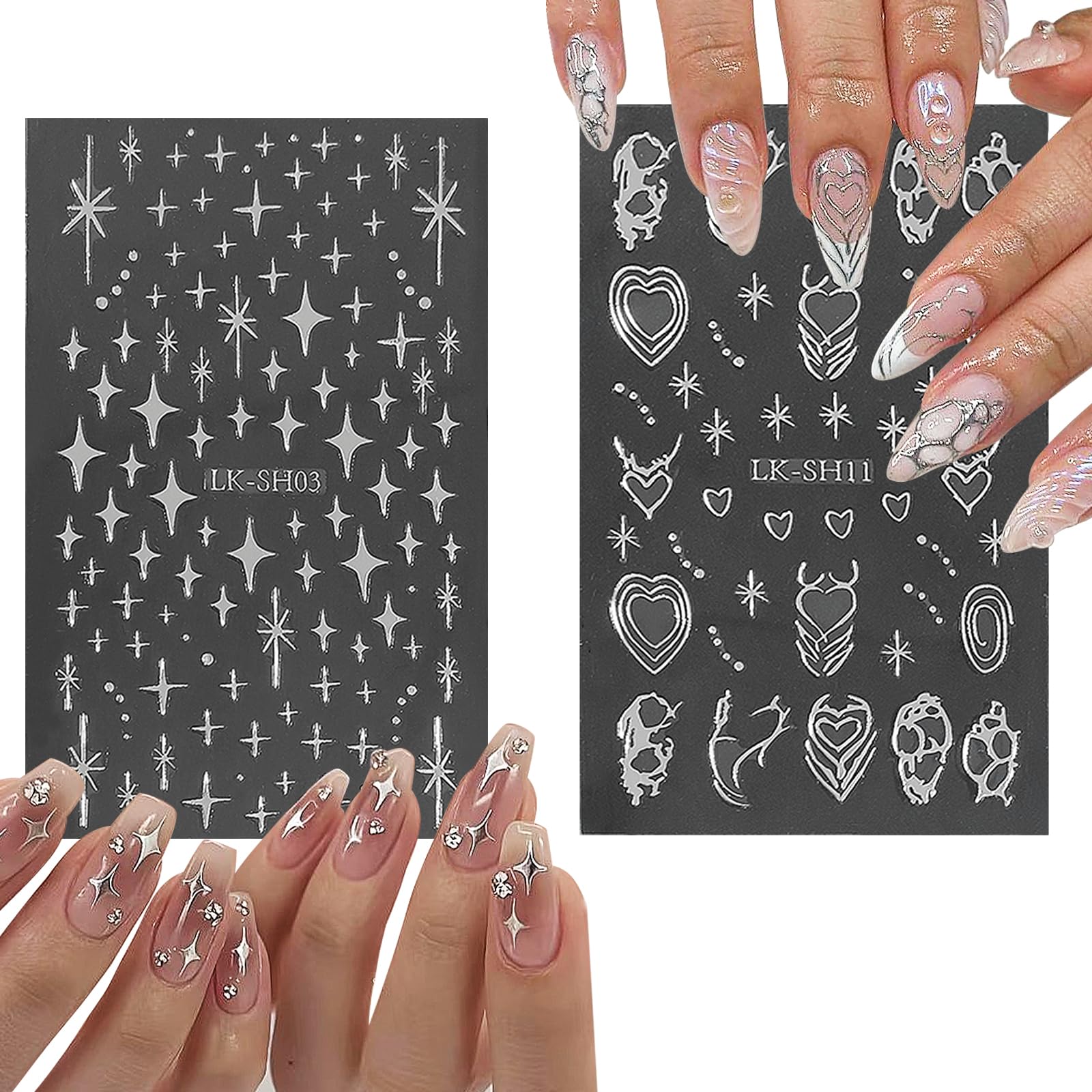 Votacos 12 Sheets Nail Art Stickers Decals 3D Self-Adhsive Nail Decals Blush Star Butterfly Heart Nail Art Supplies Laser Emboss