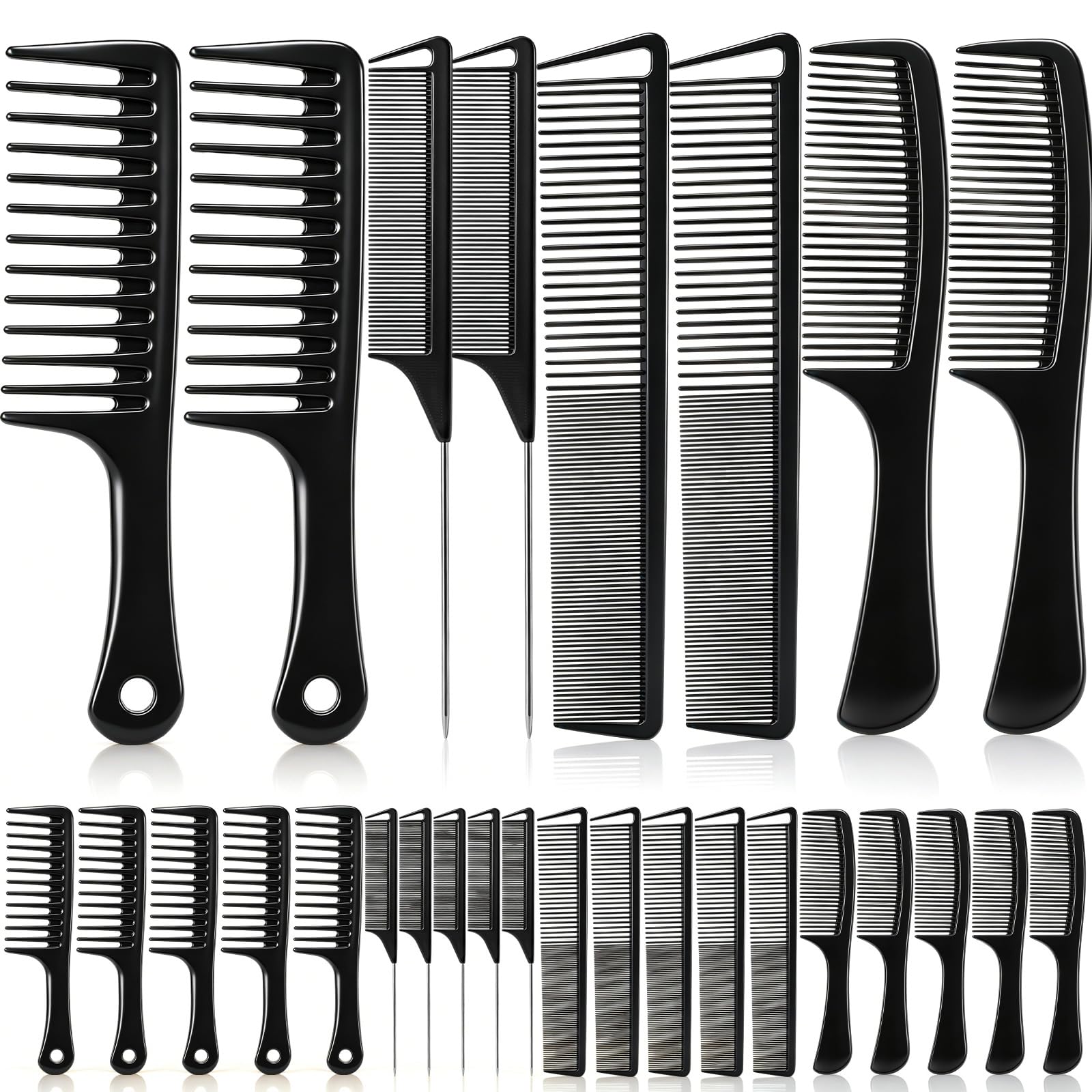 Twistover 6 Set 24 Pcs Hair Brush Comb Set, Wide Tooth Rat Tail Fine Tooth Hair Combs for Women Men Braiding Cutting Barber Styl