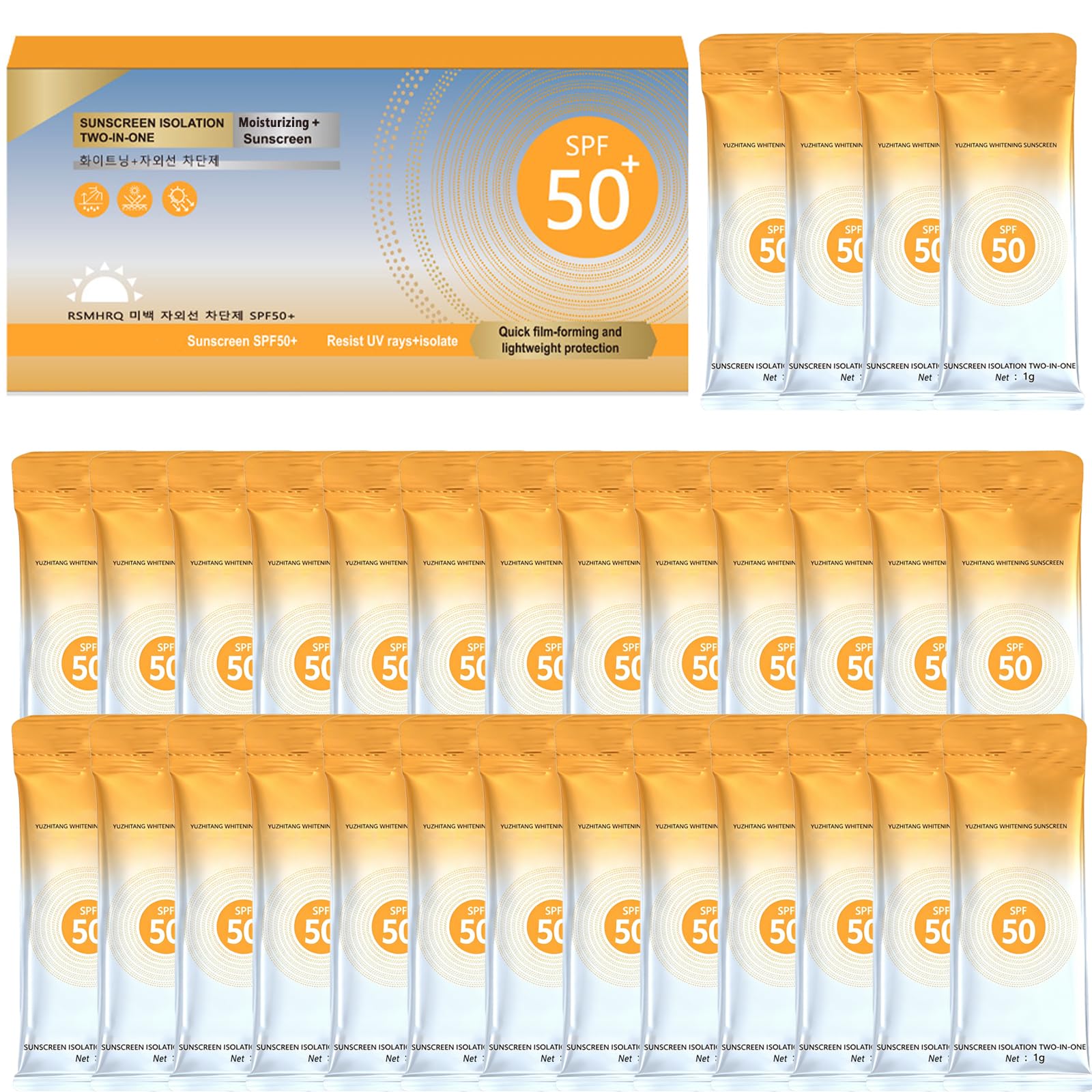 50PCS Travel Size Sunscreen, SPF 50+ Mini Sunscreen Bulk,Moisturizing Small Sunscreen Packets Travel Essentials for Face & Body,