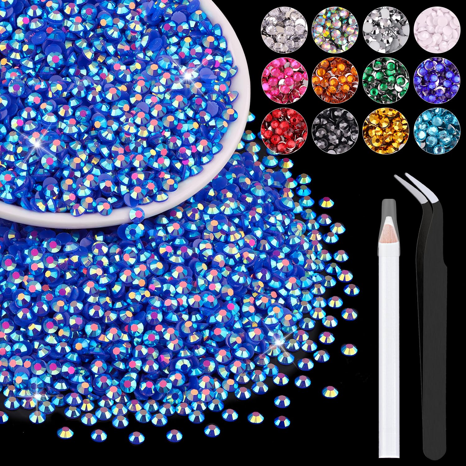 5000PCS 3mm Resin Jelly Rhinestones in Bulk (Dark Blue AB), Bedazzling Flatback Crystals Rhinestones for Crafting DIY Nail Decor