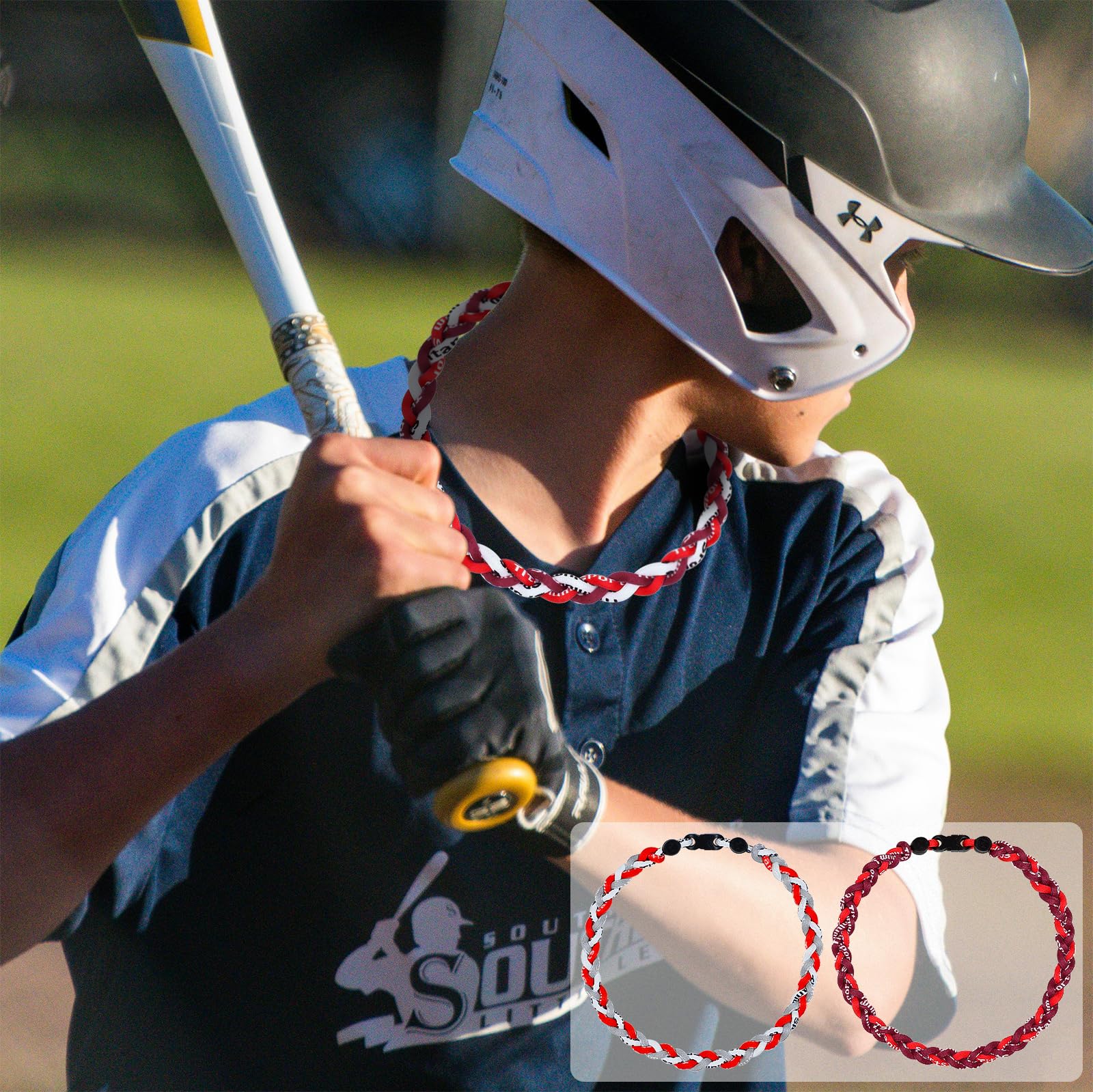SUPBOMM 3 pcs Baseball Rope Necklaces, League Team Colors Braided Necklace, Baseball Team Gifts, Angels