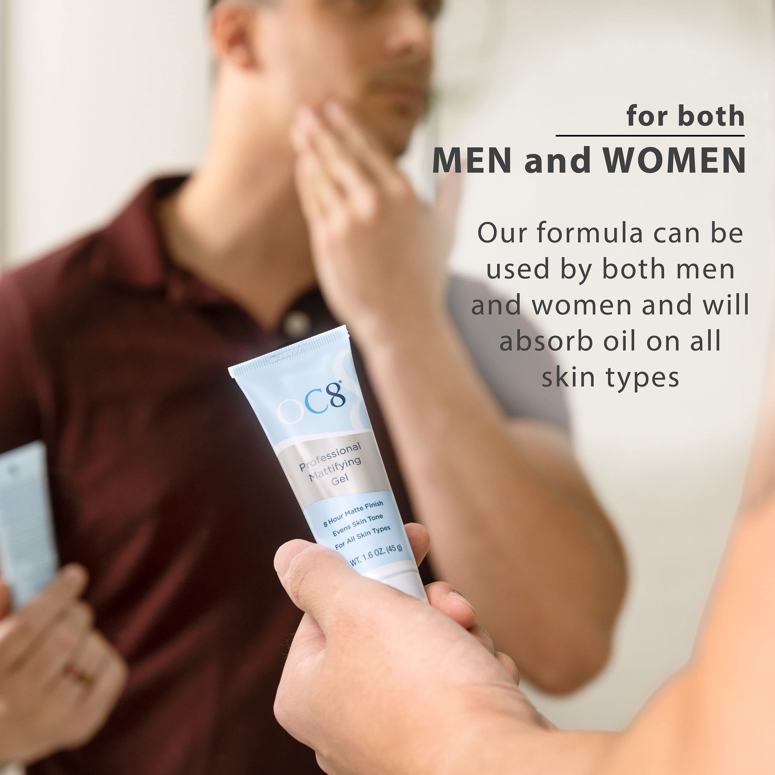 OC8 Professional Anti Shine Mattifying Gel: Oil Control Mattifier Formula for Face - Matte Finishing Gel Controls Oily Skin, Red