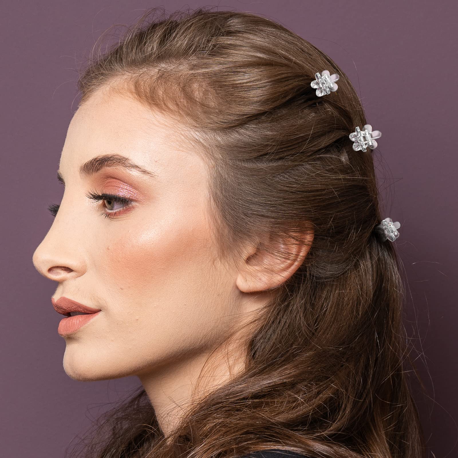 Adrione Clear Mini Hair Clips - 100 Pack Small Decorative Flower Clips For Women, Girls, Teens, Kids, Baby, Toddler
