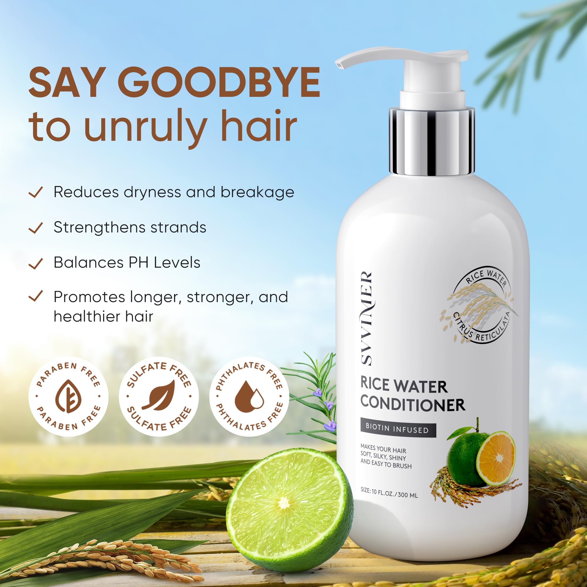 Svvimer Rice Water Hair Growth Conditioner - Thickening Conditioner With Biotin For Hair Loss And Thinning Hair - Sulfate Free F