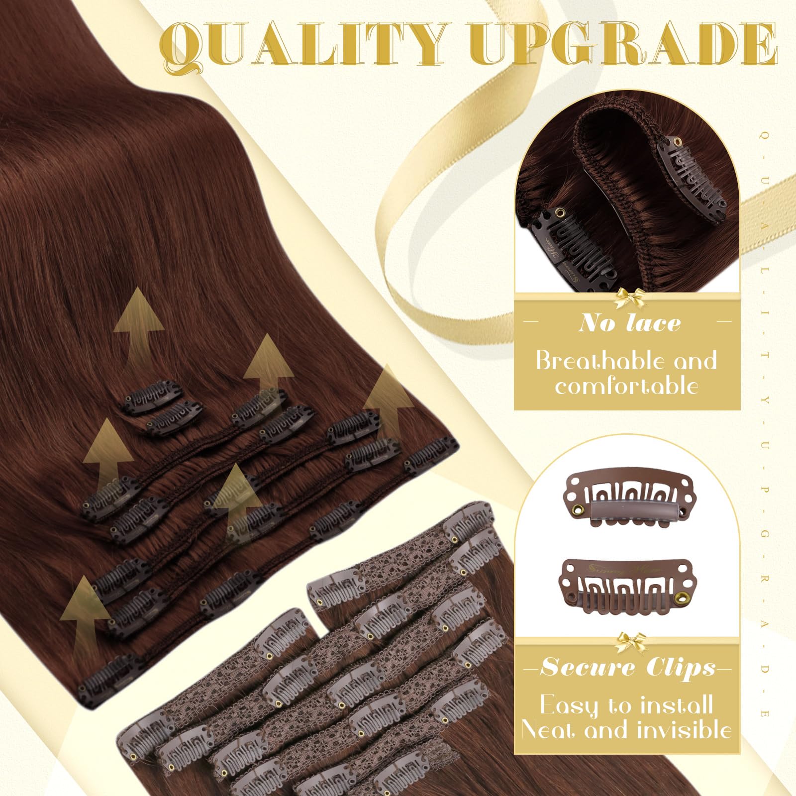 Ve Sunny Auburn Clip In Hair Extensions Human Hair Clip In Extensions Red Auburn Real Hair Extensions Clip In Human Hair Dark Au