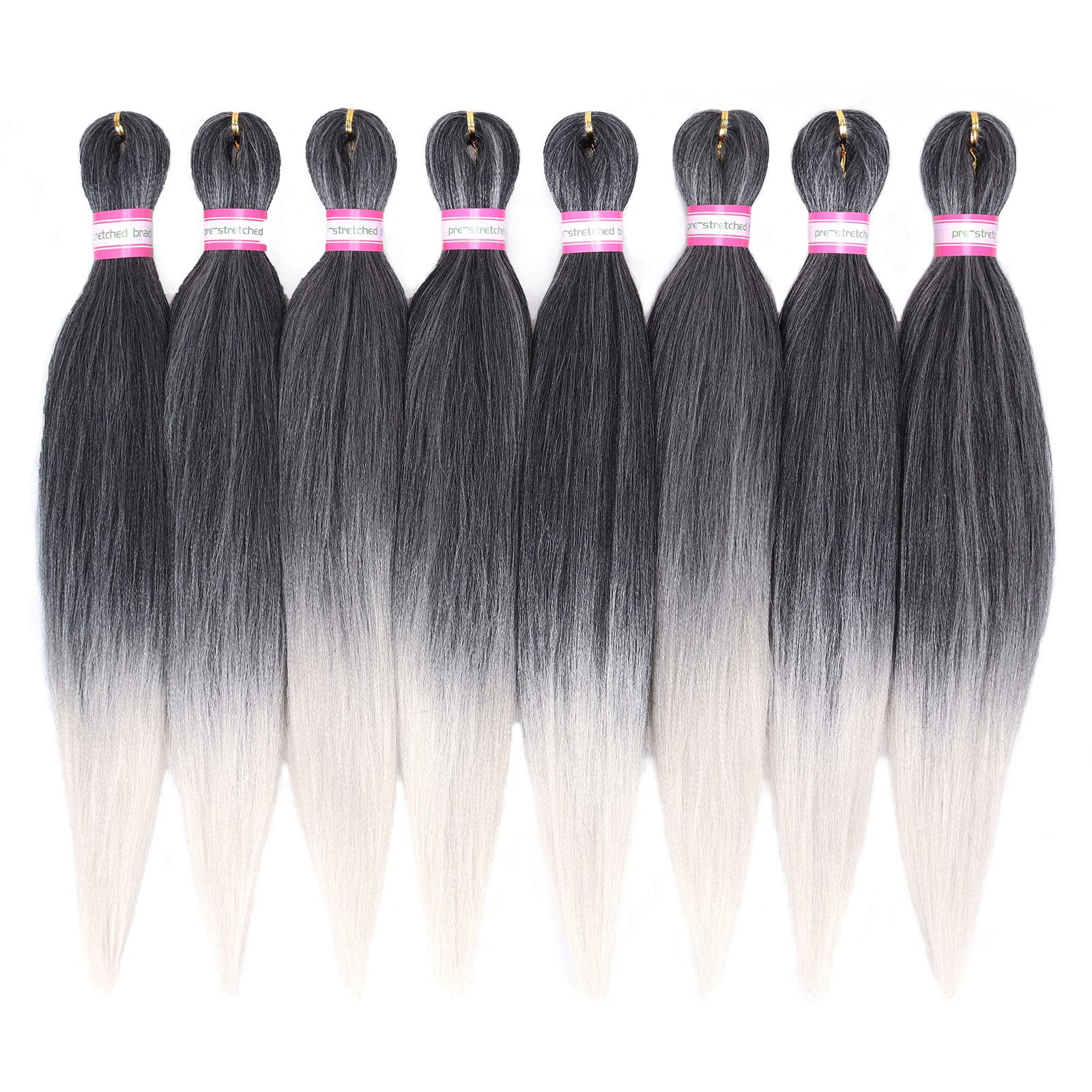 Dorsanee Ombre Grey Braiding Hair Pre Stretched 20 Inch 8 Packs Braiding Hair Extensions For Crochet Box Braids Twists Locs Hair