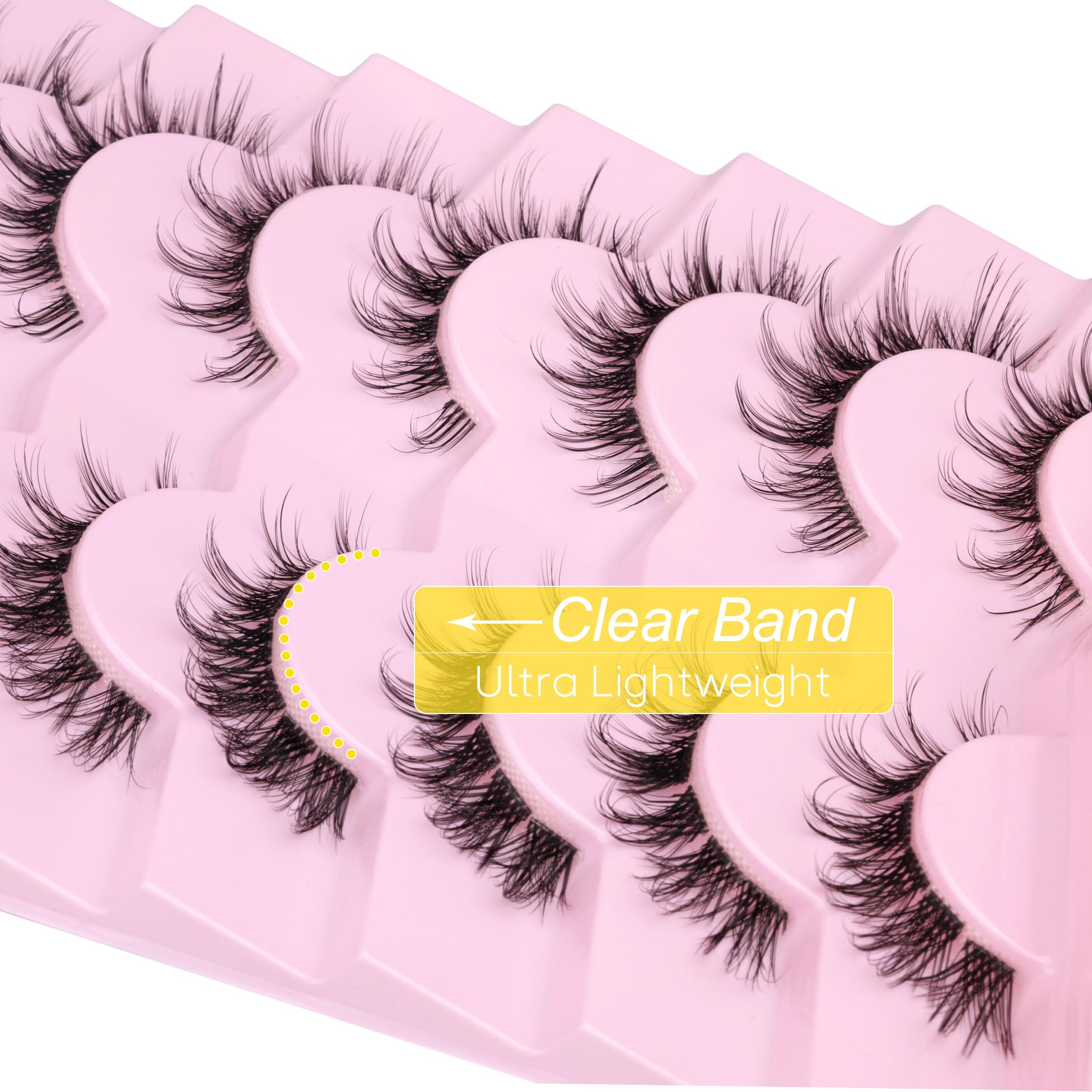 False Eyelashes Cluster Lashes 98 Wisps Mixed Lengths Natural Manga Lashes Clear Band D Curl Cat Eye Diy Anime Eyelashes Lightwe