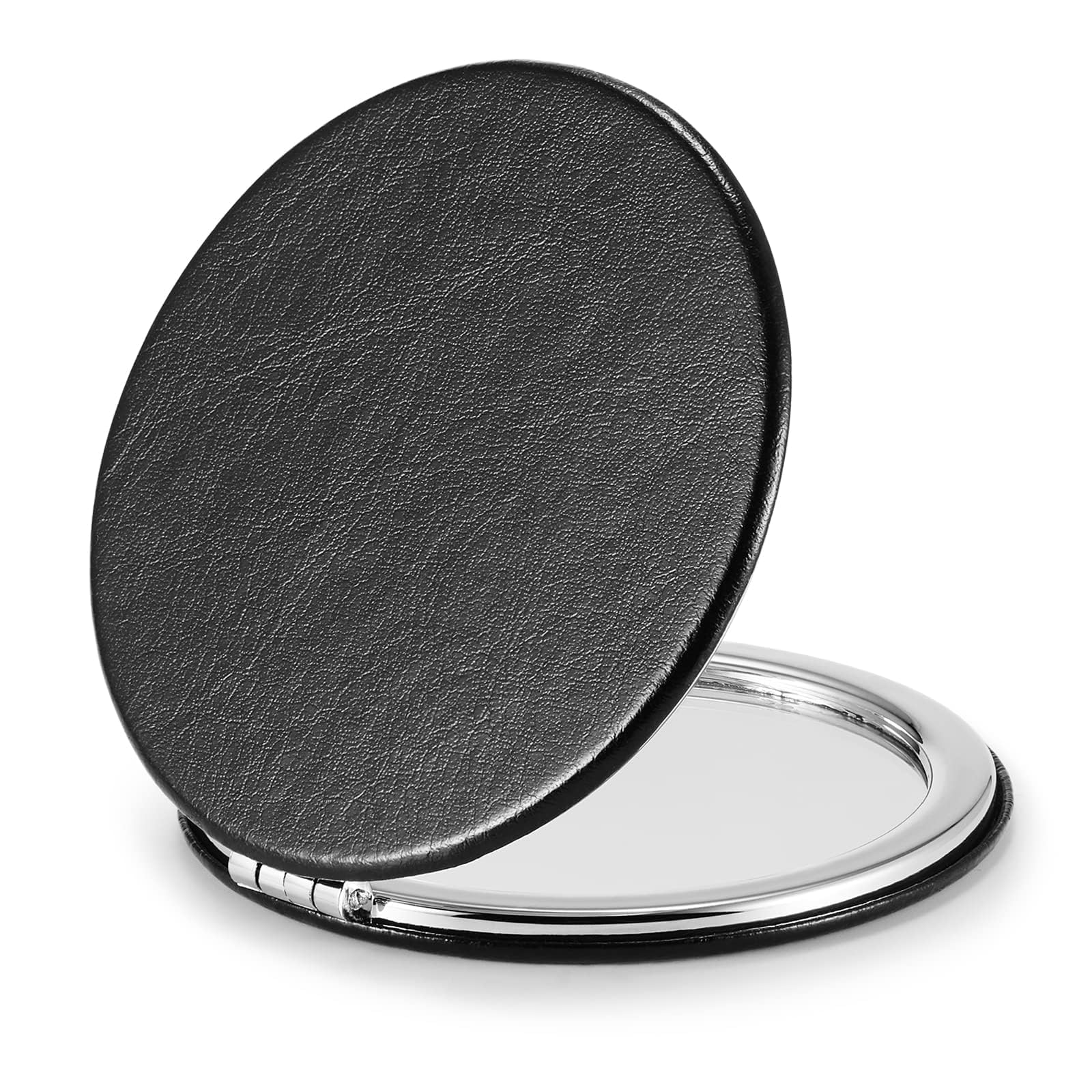 Getinbulk Compact Mirror,Double-Sided Makeup Small Mirror For Purse With 1X/3X Magnification Pu Leather (Black, 2.8'')